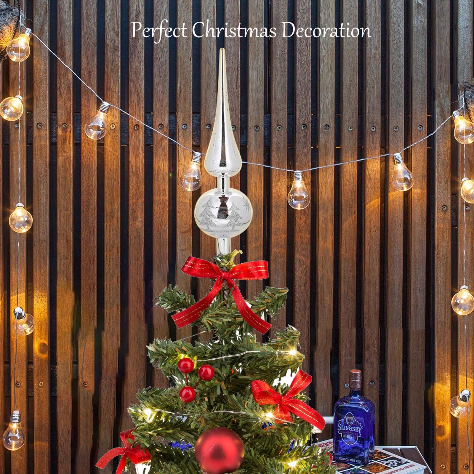 Stella Puntale Albero Di Natale Argento - Decorazione Luminosa Per Christmas Tree 20x25 Cm - Foto 5