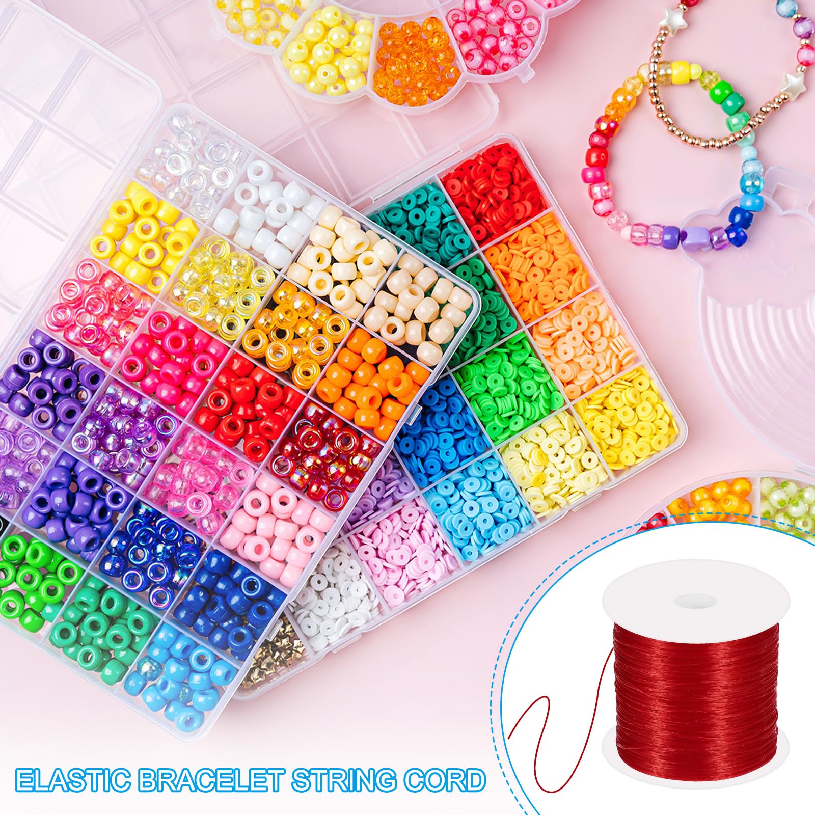 PATIKIL 66 Yard Flat Stretchy Bracelet String, 1mm Elastic String Stretch Crystal String Bead Cord for Bracelets Beading Jewelry Making, Red - Image 4