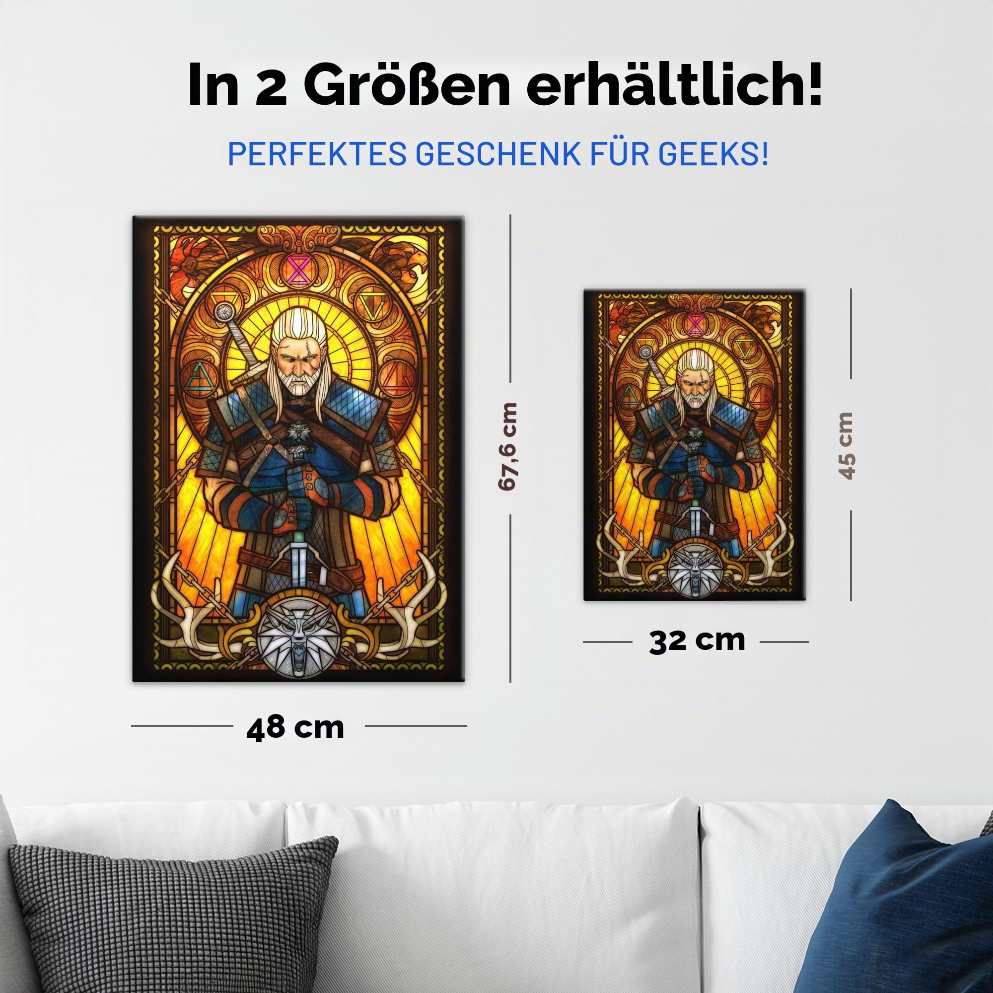 Displate Metallposter The Witcher 3 - Stained Glass - Geralt Plakat - Spielzimmer Zimmer Deko - Bilder Schlafzimmer - Geschenk - Wanddeko Metall Poster 32 cm x 45 cm
