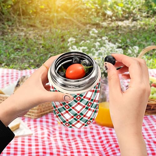 Miniatura 5 de MCHIVER Christmas Tree Plaid Food Jar with Spoon Stainless Steel Vacuum Insulated Food Container 17 oz Food Thermos for Hot Food