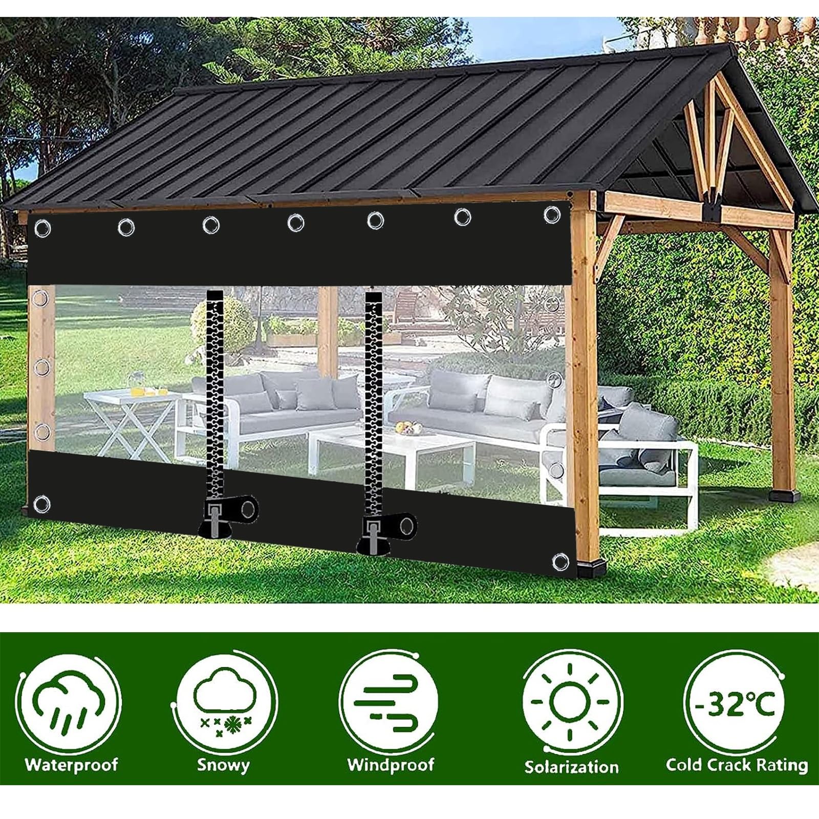 Vinyl doorzichtige zeildoekgordijnen met rits Transparant Pvc zeildoek Zijpanelen met ritssluiting,0,5 mm buiten PVC zeildoekgordijnen UV-bescherming zeildoek transparant (Size : H1.5xW5.5m/H4.9xW18f