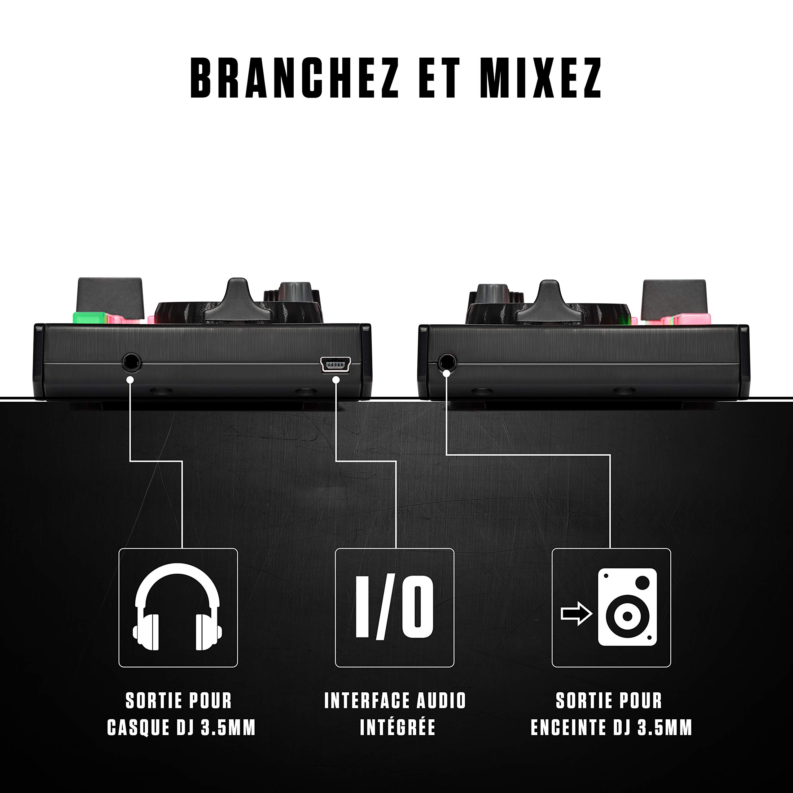 Numark DJ2GO2 Touch Controleur DJ 2 Canaux Portable avec Table de Mixage et Carte Son Intégrées et Platines Tactiles, Livré avec Serato DJ Lite