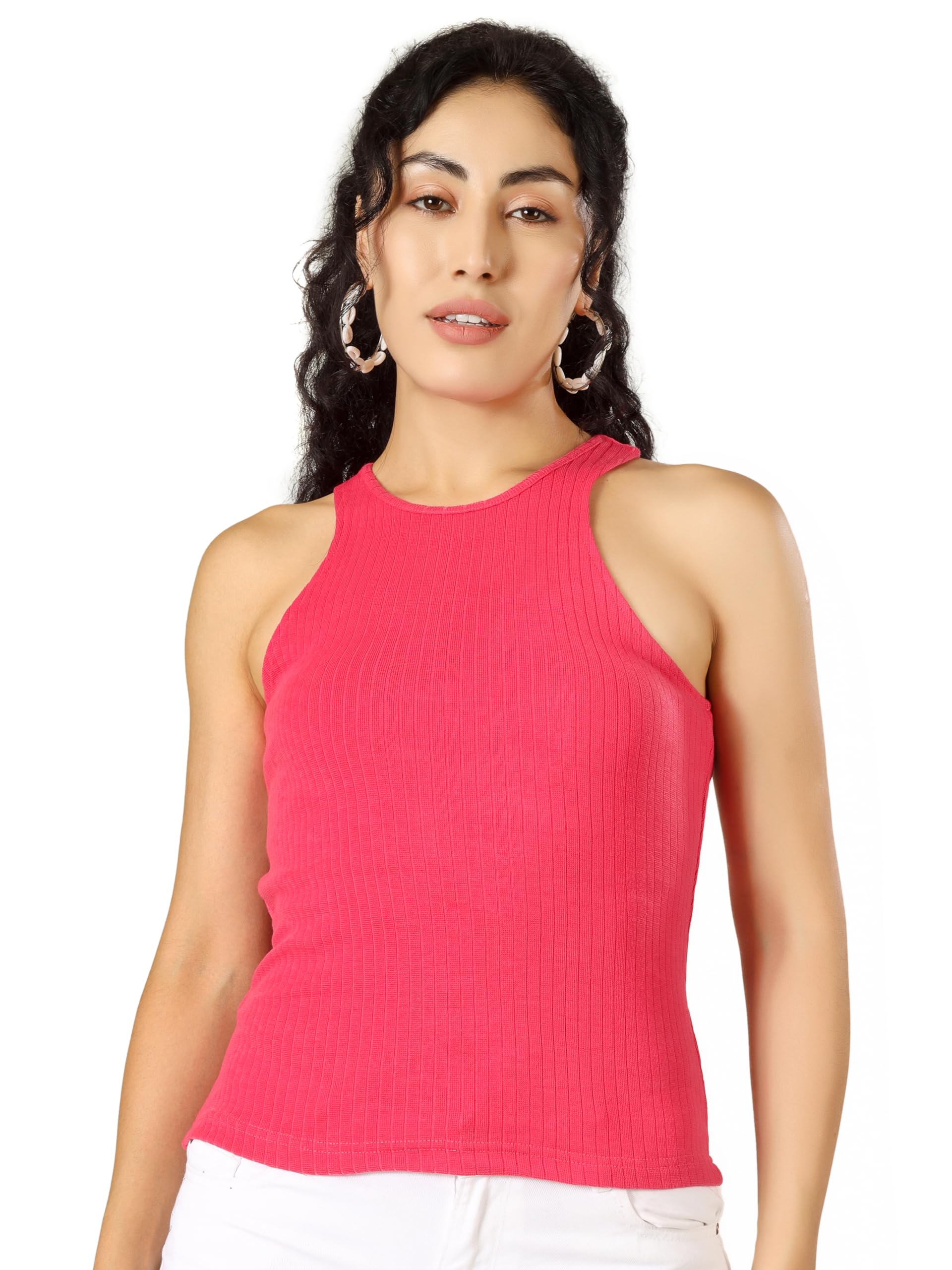 blueficus Women's Ribbed Round Neck Sleeveless Crop Top | Stretchable Fitted Tank Top | Casual Everyday Summer Wear for Women & Girls-picture-11