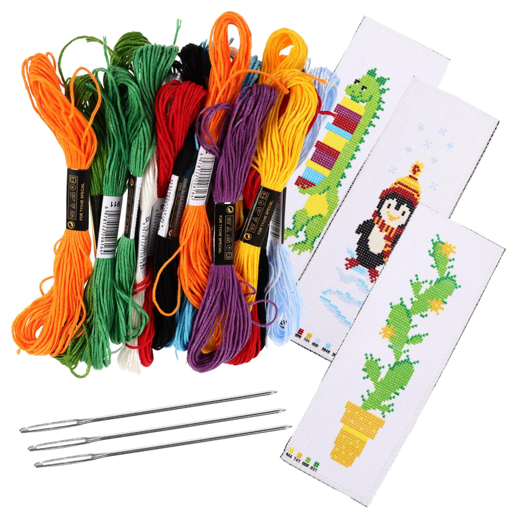 TEHAUX 9juegos Materiales Para Marcadores De Libro De Bordado Kits De Bordado De Punto De Cruz Diseños De Pingüino y Cactus