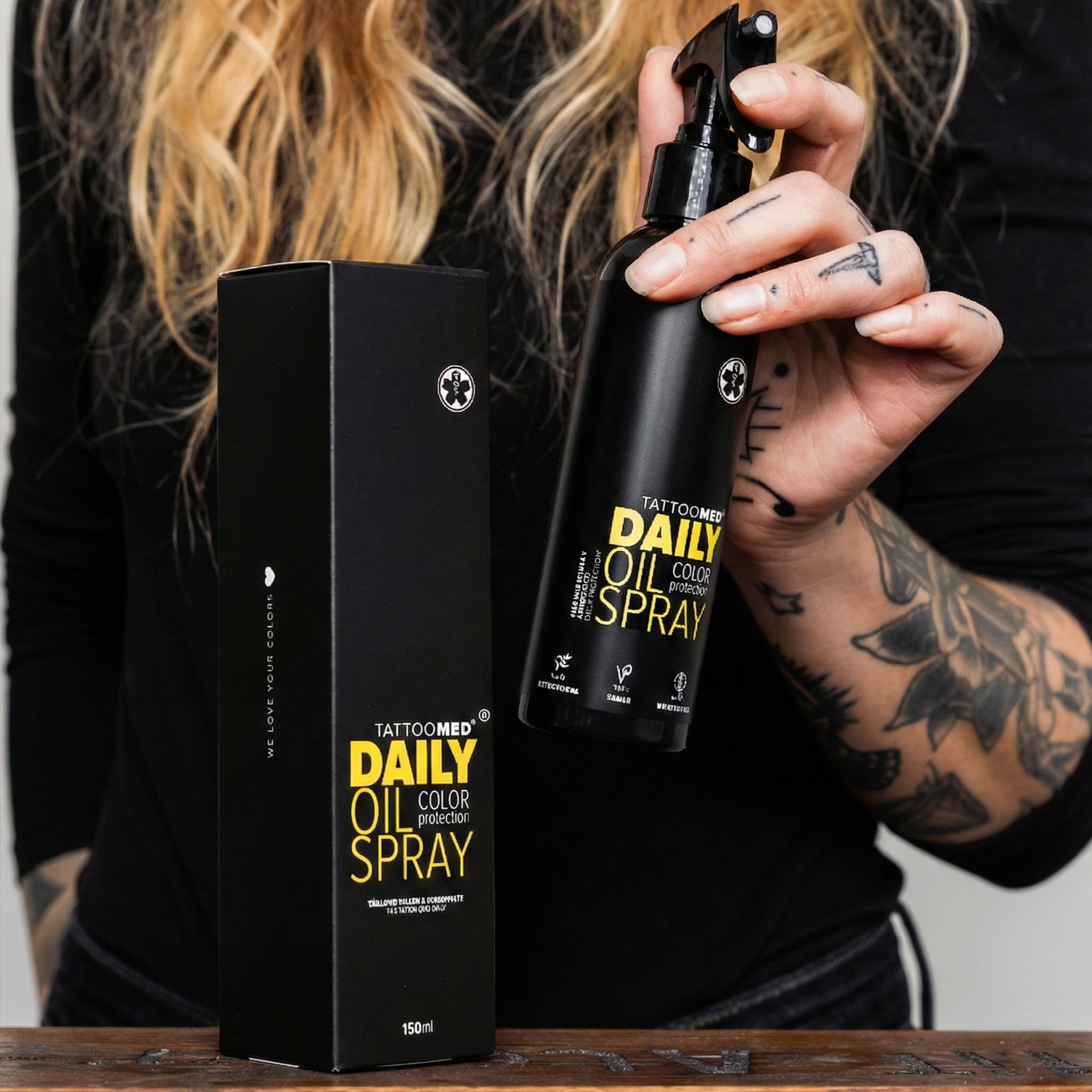 TattooMed Daily Oil Spray 150ml - Tägliches Pflegeöl für Tätowierte Haut mit UV Schutz - 150ml Sprayflasche (Packung mit 2)