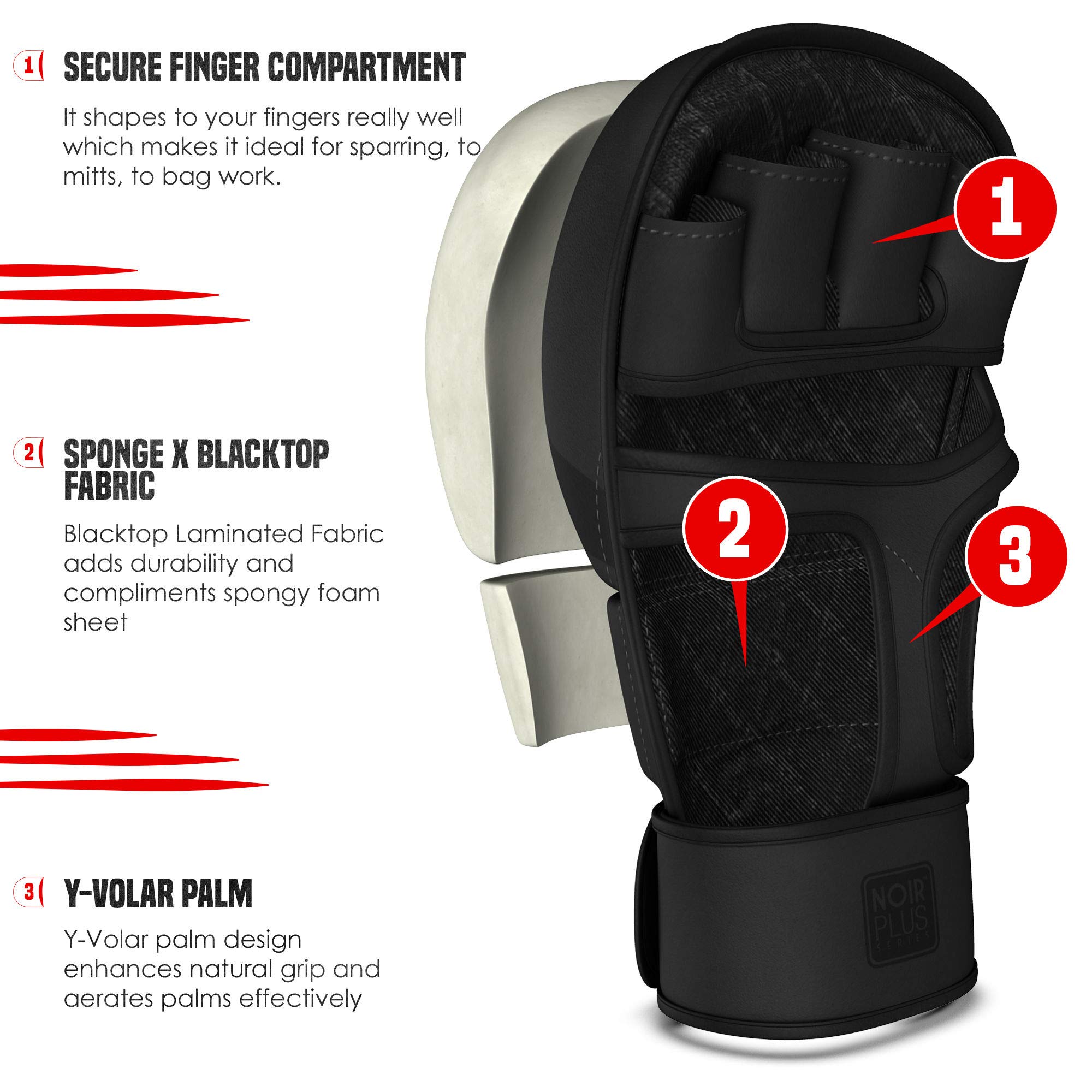 RDX Guantes MMA Entrenamiento Convex Skin Sparring para Boxeo Muay Thai Kickboxing