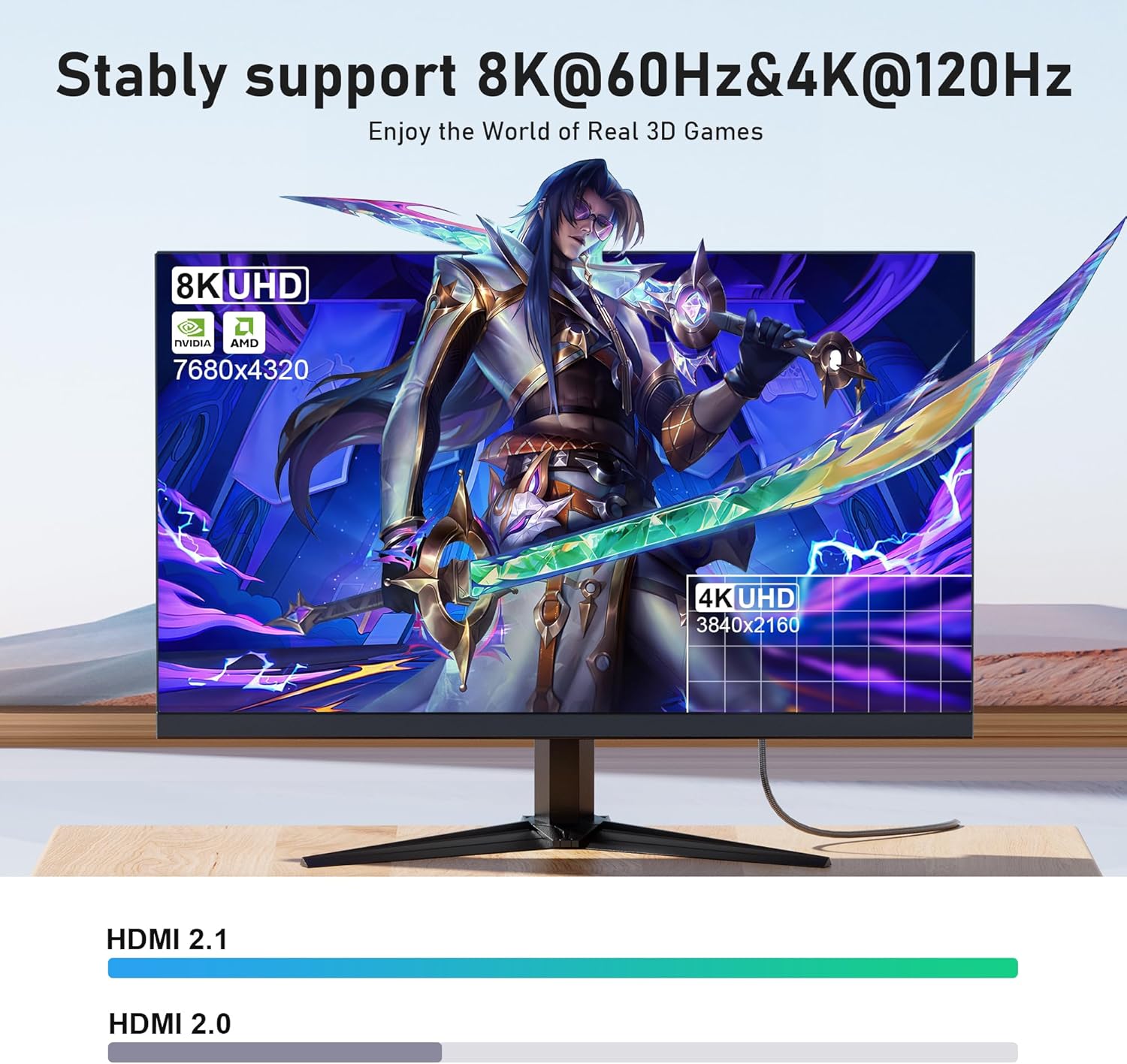 8K DisplayPort to HDMI 2.1 Cable 3.3FT 8K@60Hz 4K@120Hz Uni-Directional DP (Source) to HDMI (Display) Braided Cord DP to HDMI Compatible with PC, Dell, AMD, Lenovo, Monitor, HP