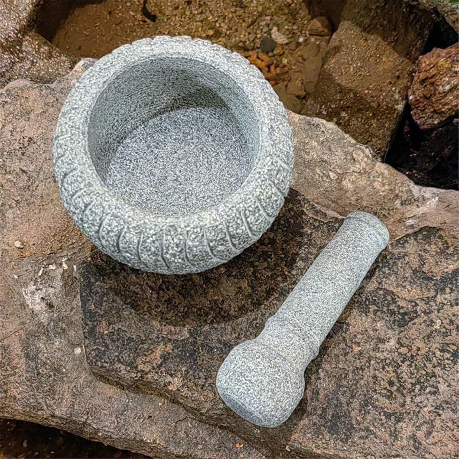 Práctico Molinillo de especias granito resistente, mortero y retro, sin pulir