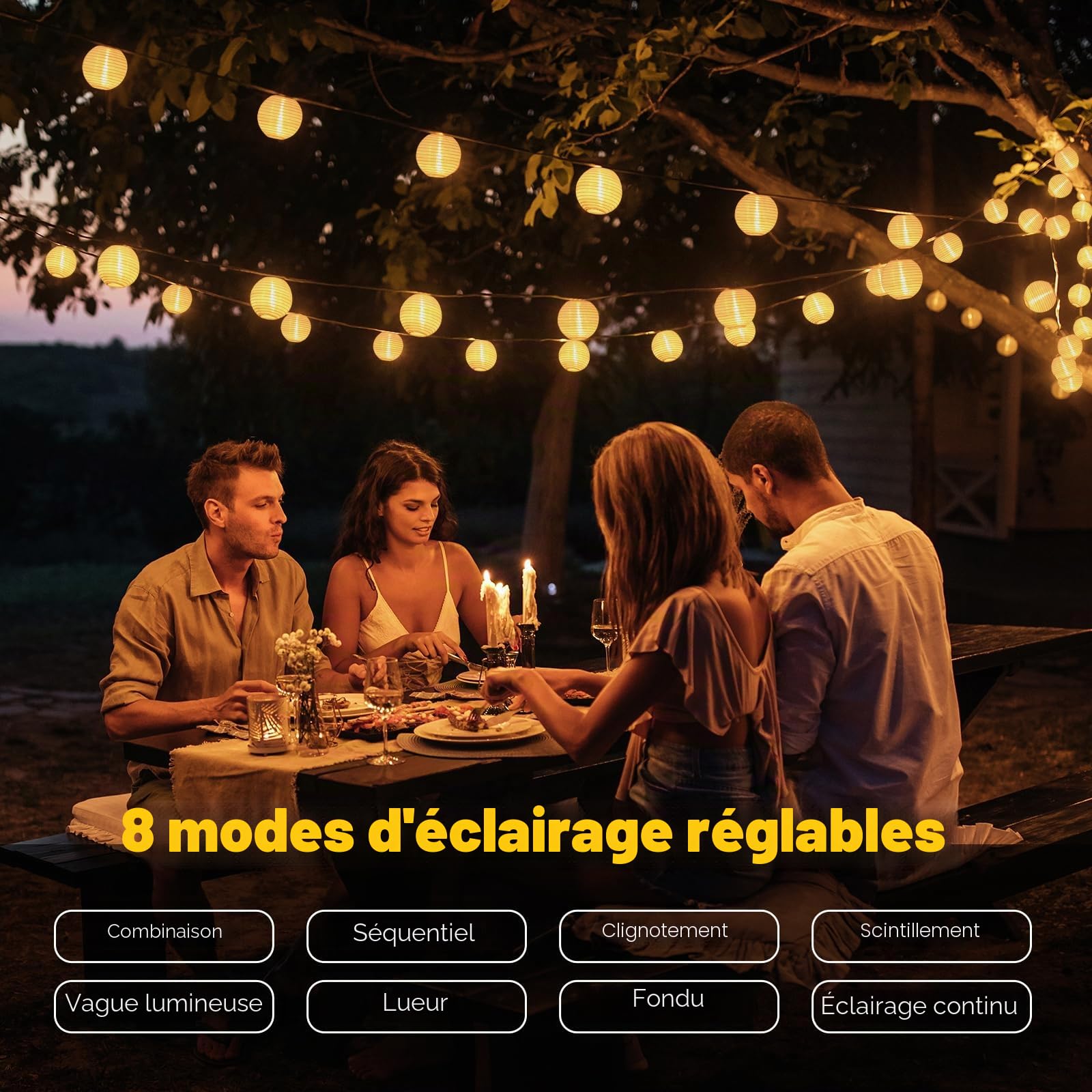 SALCAR Guirlande Lumineuse Lampion Lumineux 20M 80 LED, Lanterne d'extérieur Lumière Sécurité 31V, Étanche Décoration pour Jardin, Terrasse, Patio, Balcon, Noël - Blanc Chaud