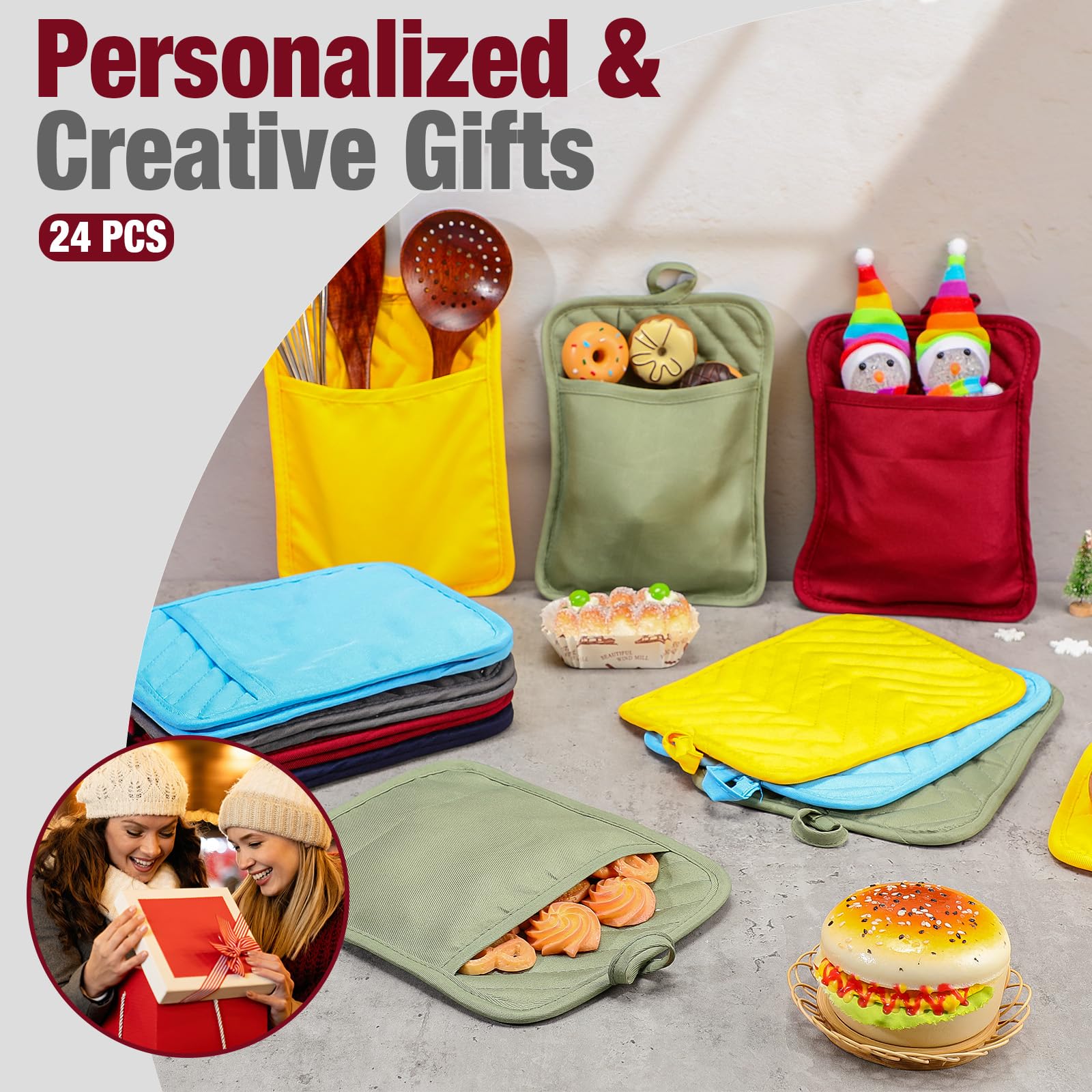 Zubebe Ofen-Topflappen mit Taschen, Großpackung für Küche, Polyester, hitzebeständige Topflappen, Ofenhandschuhe, heiße Pads, Frottee-Untersetzer für Sublimation, Bastelprojekte, Küchengeschenk