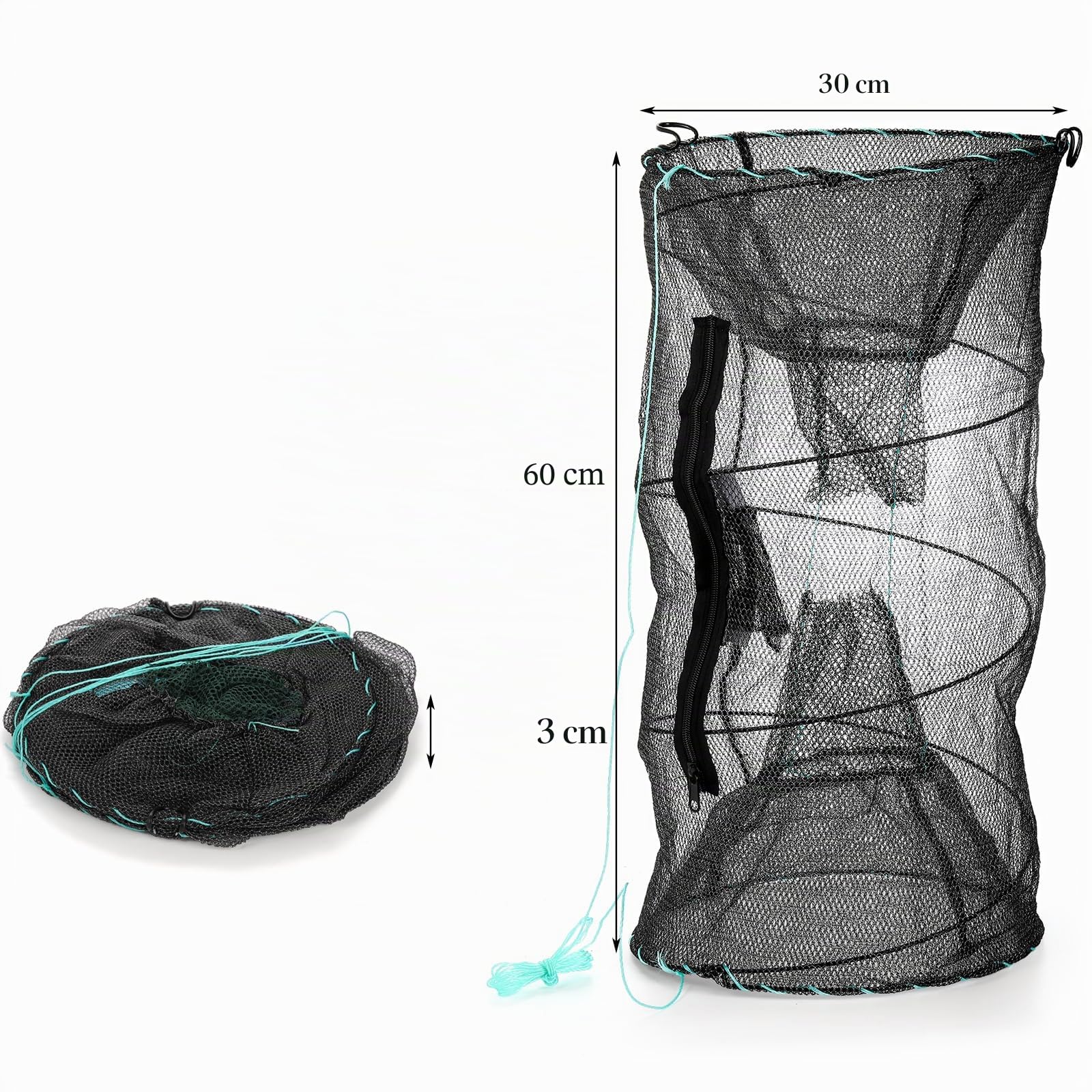 ZENFUN Lot de 2 pièges à appâts de pêche, pièges à crabes, ménés, piège à écrevisses, filet de pêche pliable, accessoires de pêche pliables portables