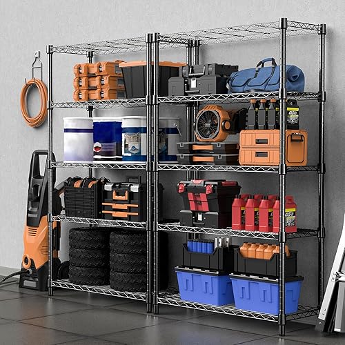 Miniatura 7 de MZG - Estantería de almacenamiento de 1250 libras, unidad de estantería de 5 niveles, organizador de acero para el hogar, cocina, oficina