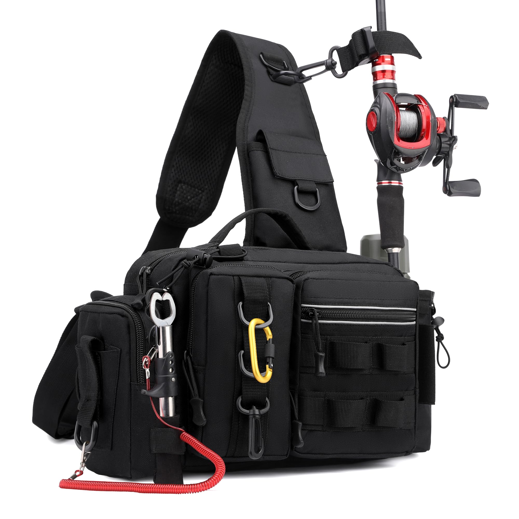 Fishing Tackle Storage Bag – Sling Waist Pack with Adjustable Widen Shoulder Straps, 12 Compartments for Fishing Gear, Lures, Hooks & Accessories