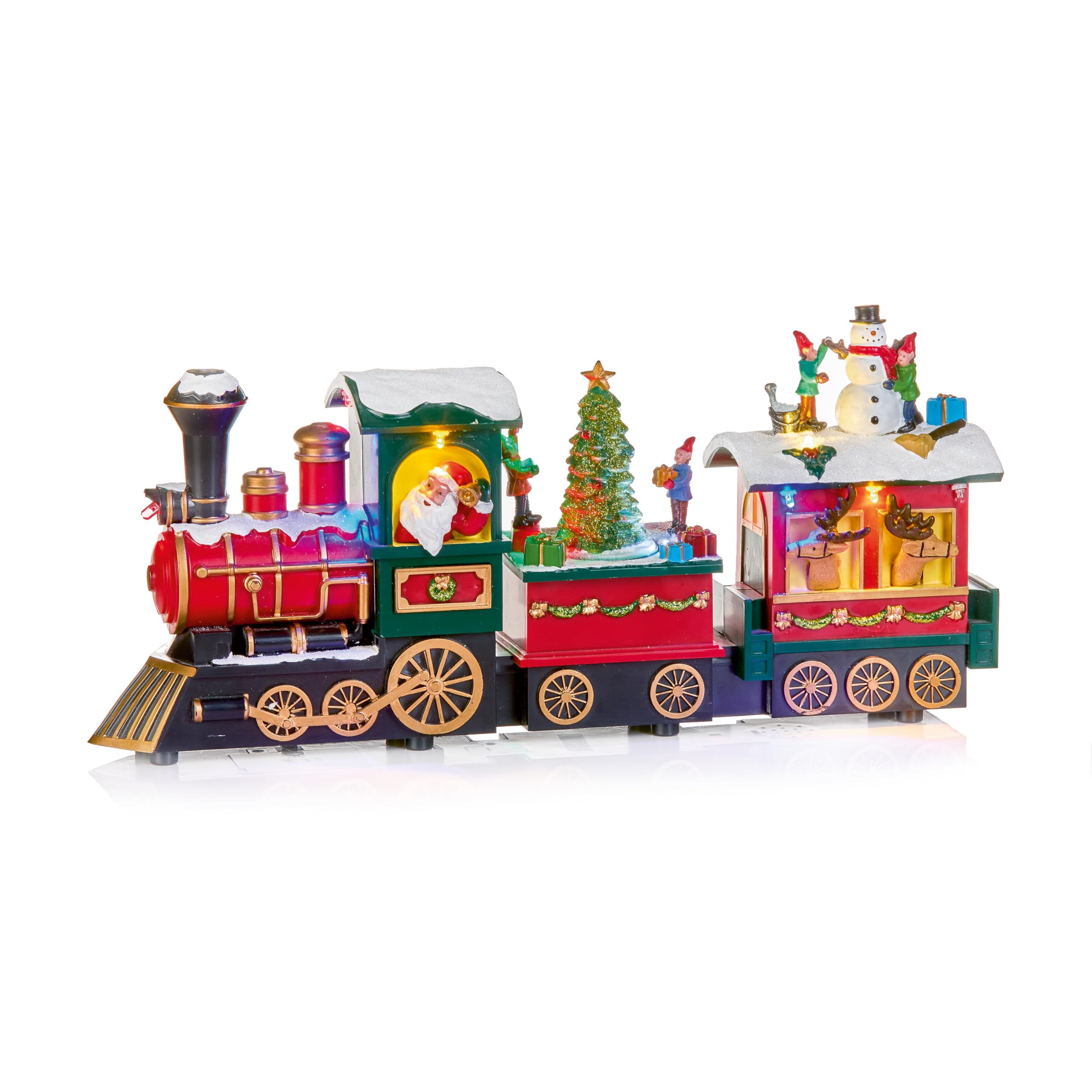 Large Santa Claus Train Locomotive LED Light Up with Revolving Tree Table Top Decoration 38cm Long