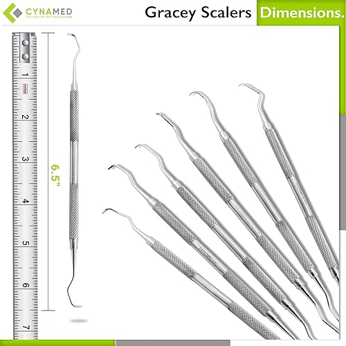 Miniatura 3 de Cynamed Gracey - Juego de 7 curetas dentales y escamadores dentales, instrumentos periodentales premium de doble punta