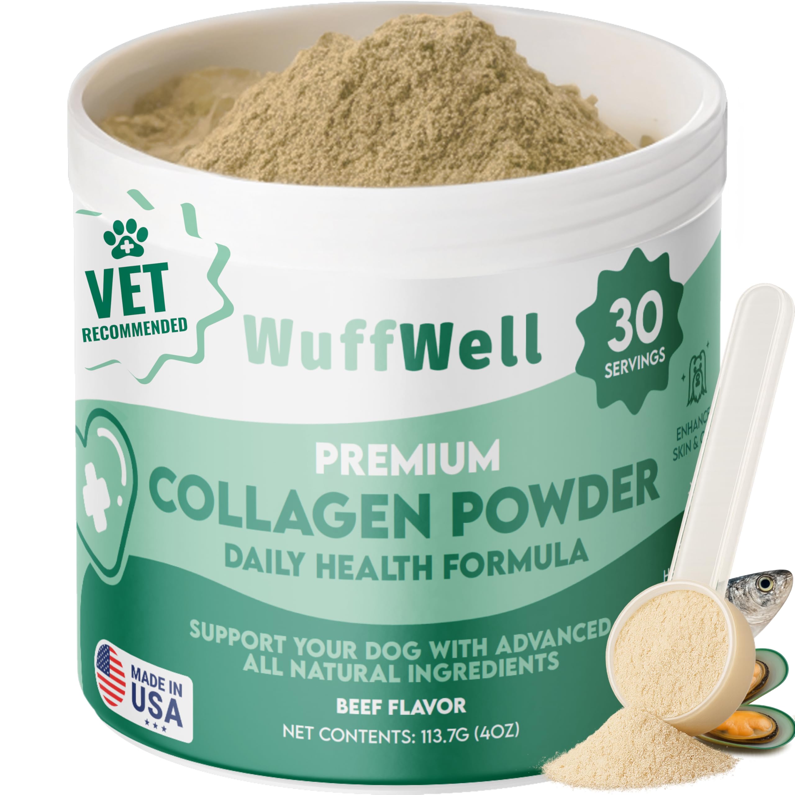 WuffWell Daily Collagen for Dogs - Boosts Muscle Health & Overall Stamina - Premium All Natural Ingredients Dog Collagen Powder - Supports Mobility