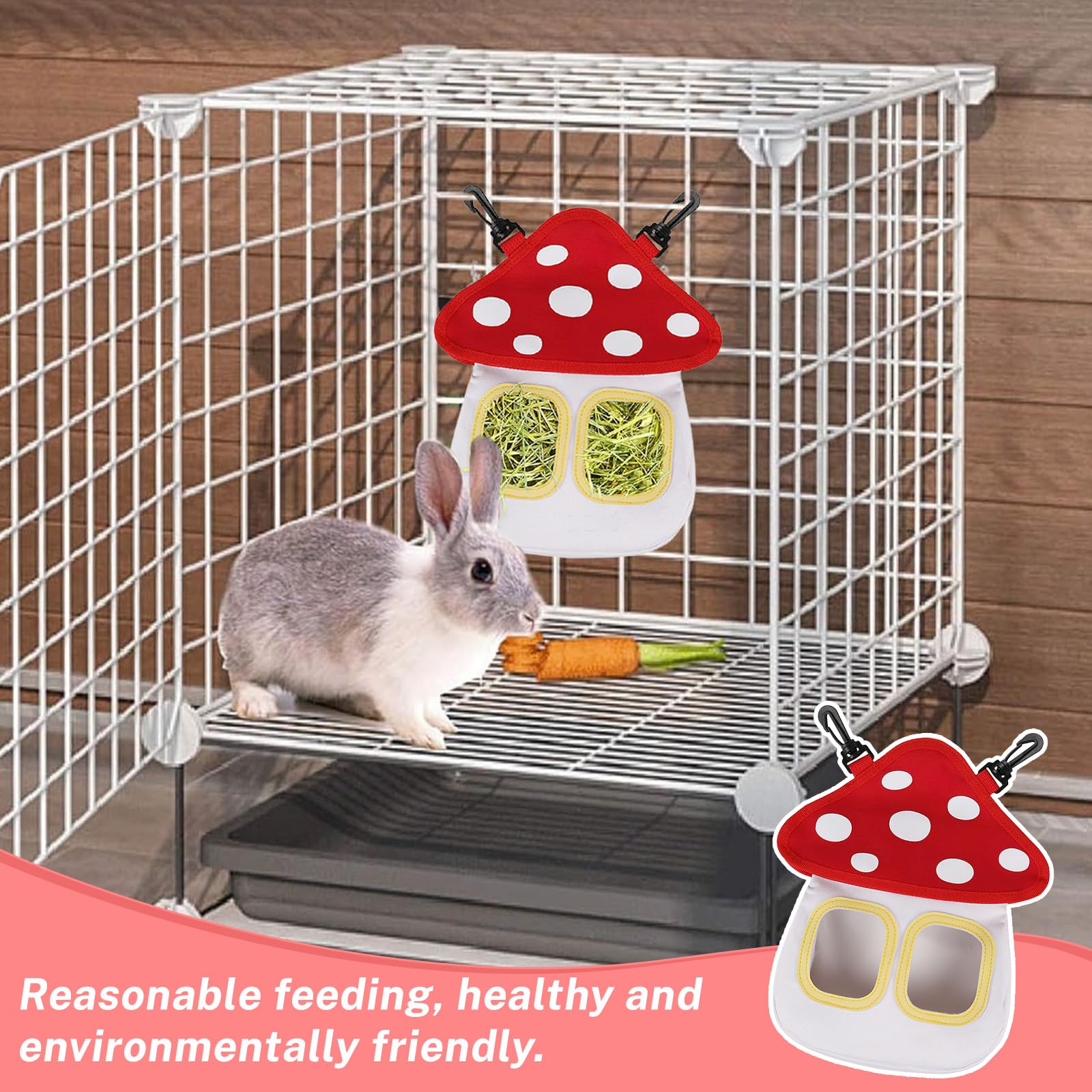 Râtelier à Foin Lapin, dellyy Sac Foin Lapin avec 2 Poutres, Mangeoire Cochon d'Inde, Foin Cochon d'Inde pour Hamster Chinchilla (Blanc, M)