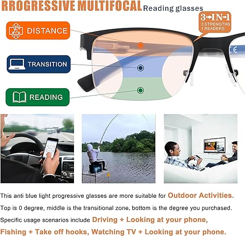 Miniatura 3 de SUNAMOY Lentes de lectura multifocal para hombre bifocales sin línea progresivo multifocal luz azul marco de computadora 2 unidades