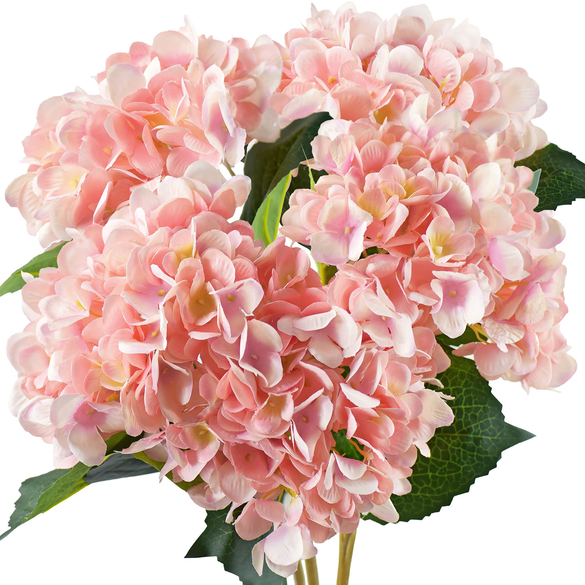 FiveSeasonStuff 5 Stems Silk Artificial Hydrangea Flowers, ‘’Life-Size’’ Pink Bouquet, Floral Arrangement, Floral Arrangement Decoration 47cm