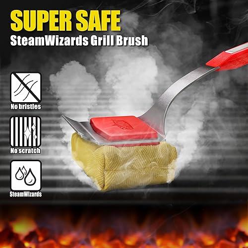 Miniatura 2 de GRILLART Cepillo de parrilla sin cerdas. Cabezal de limpieza reemplazable SteamWizards para barbacoa, herramienta raspadora única sin costuras para