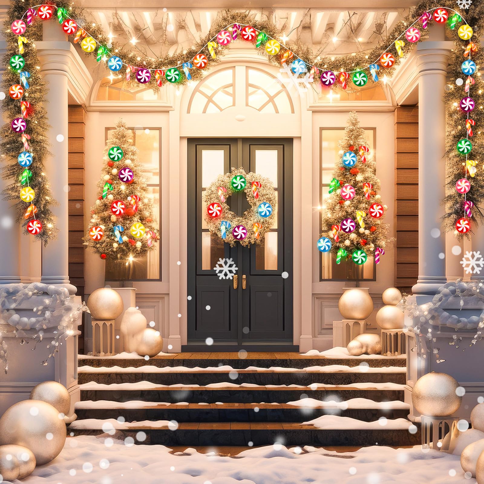 Gejoy 2 luci natalizie a forma di caramella da 3,5 m, 21 LED, a batteria, in 7 colori, simpatiche lampadine alla menta piperita, per interni ed esterni, compleanni, matrimoni, casa (lecca-lecca e