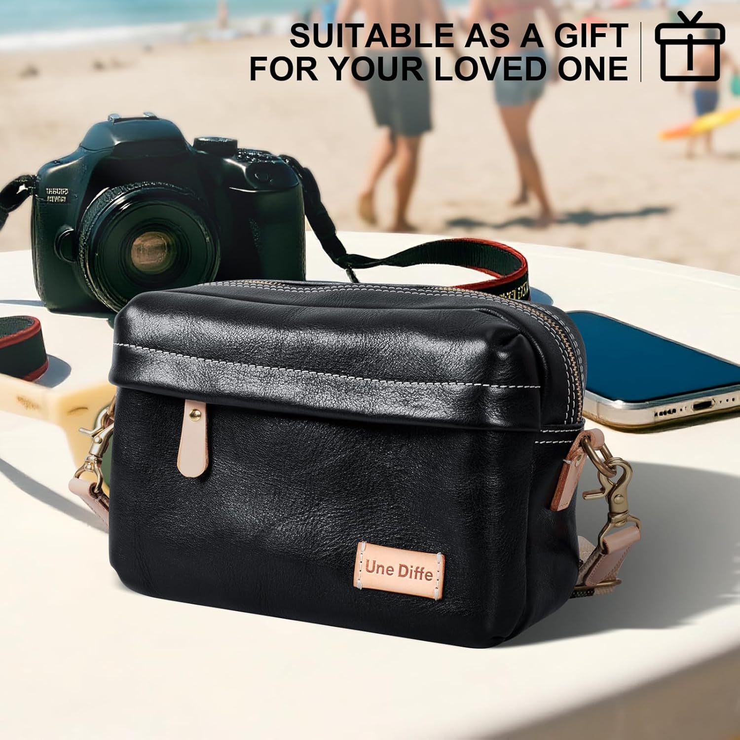 Leather Cross Body Bag for Women Men,Adjustable Leather Strap,Pure Copper Hardware - Image 6