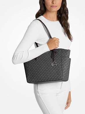 Michael Kors womens Marilyn Medium Top-zip Tote BagMarilyn Medium Top-Zip Tote Bag, Silver-tone Hardware/Mk Signature/Black, 15.5 inches x 10 inches x 4.5 inches