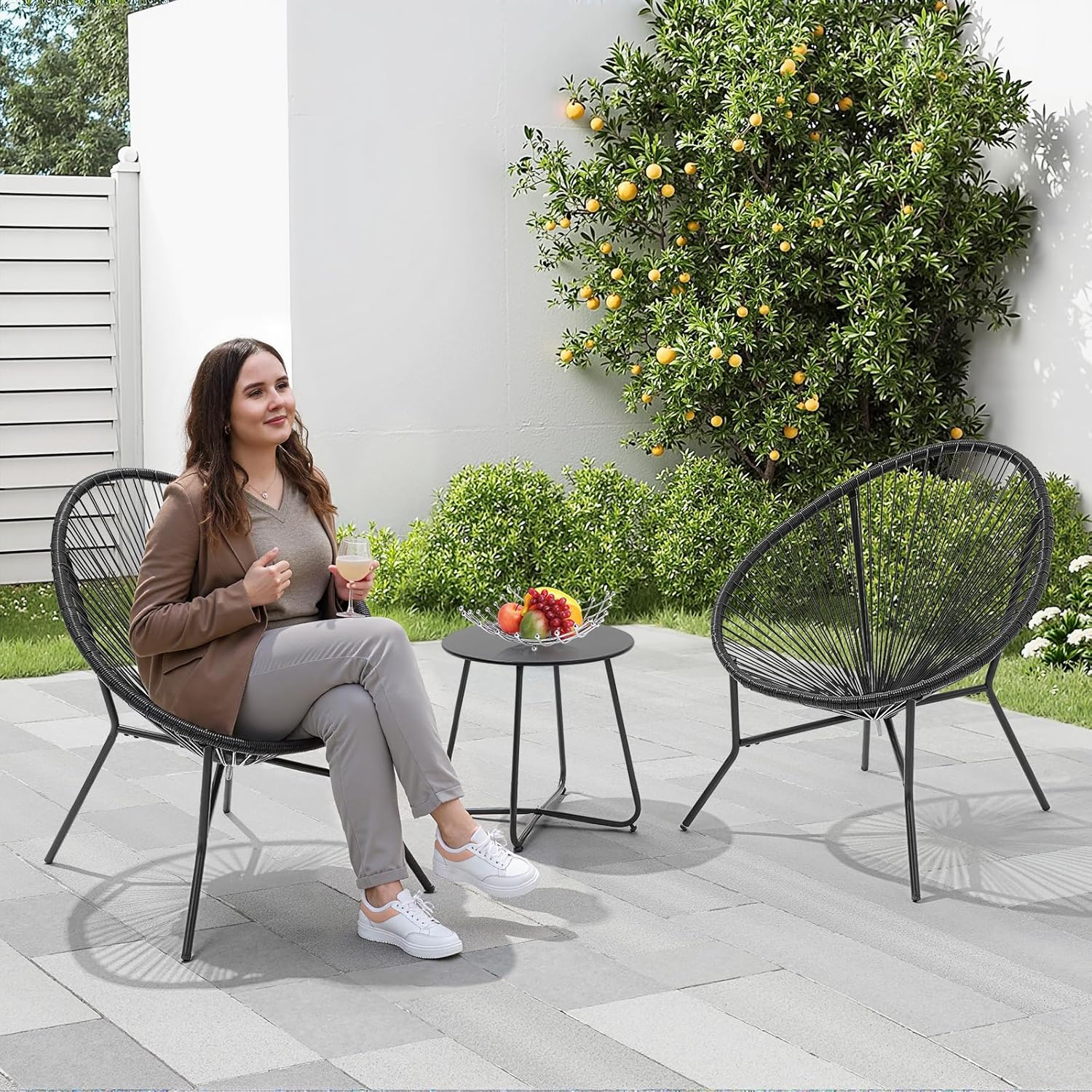 ONBRILL 3 Piece Patio Bistro Set, Outdoor Acapulco Chairs with a Coffee Table, All-Weather PE Rattan Patio Furniture Set for Balcony, Garden, Proch, Black