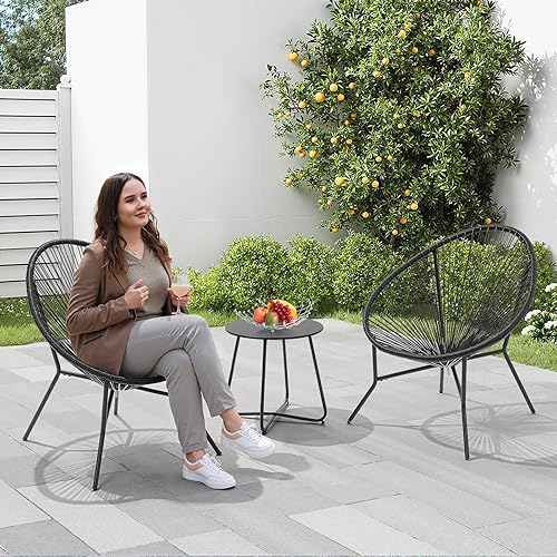 Miniatura 8 de ONBRILL Juego de 3 piezas para patio, sillas Acapulco para exteriores con mesa auxiliar, muebles de ratán PE para todo tipo de clima, para balcón,