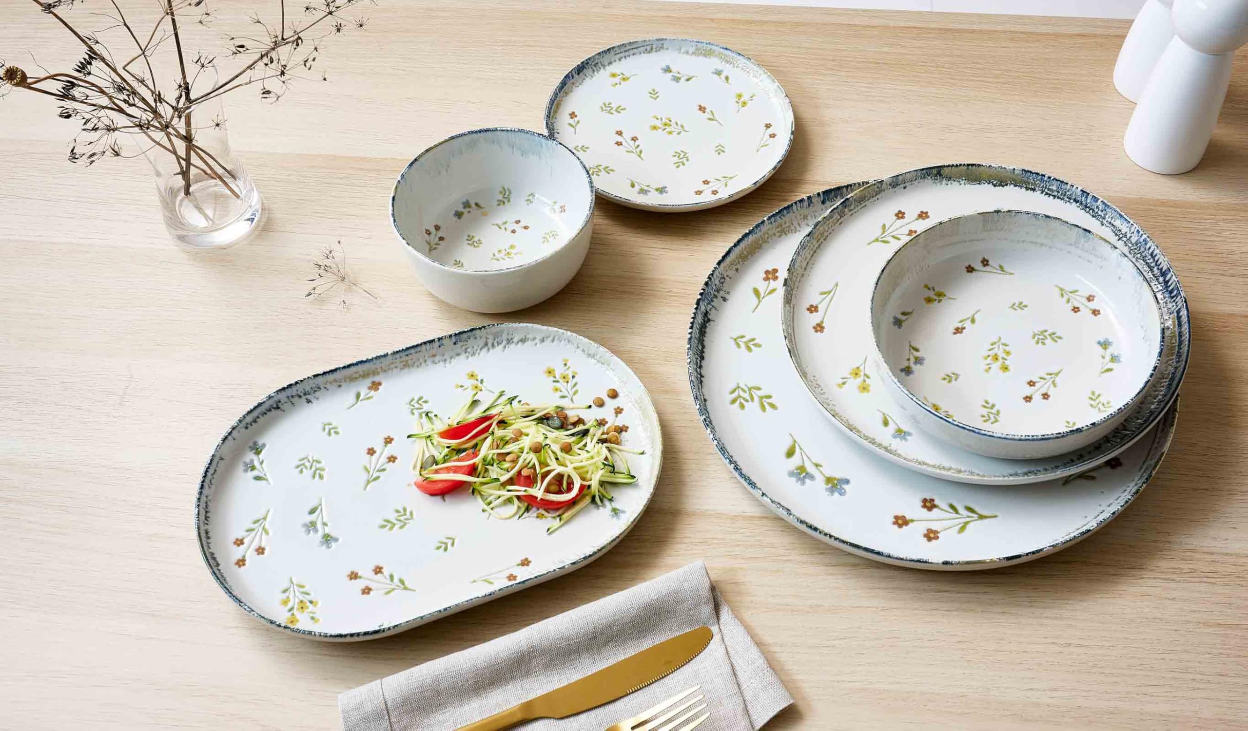 Ritzenhoff & Breker Müslischalen Viola 6er Set, Ø 14.5 cm, Schalen mit Millefleur-Dekor und verwitterten Kanten, Steinzeug, Spülmaschinen- & Mikrowellenfest, Bunt