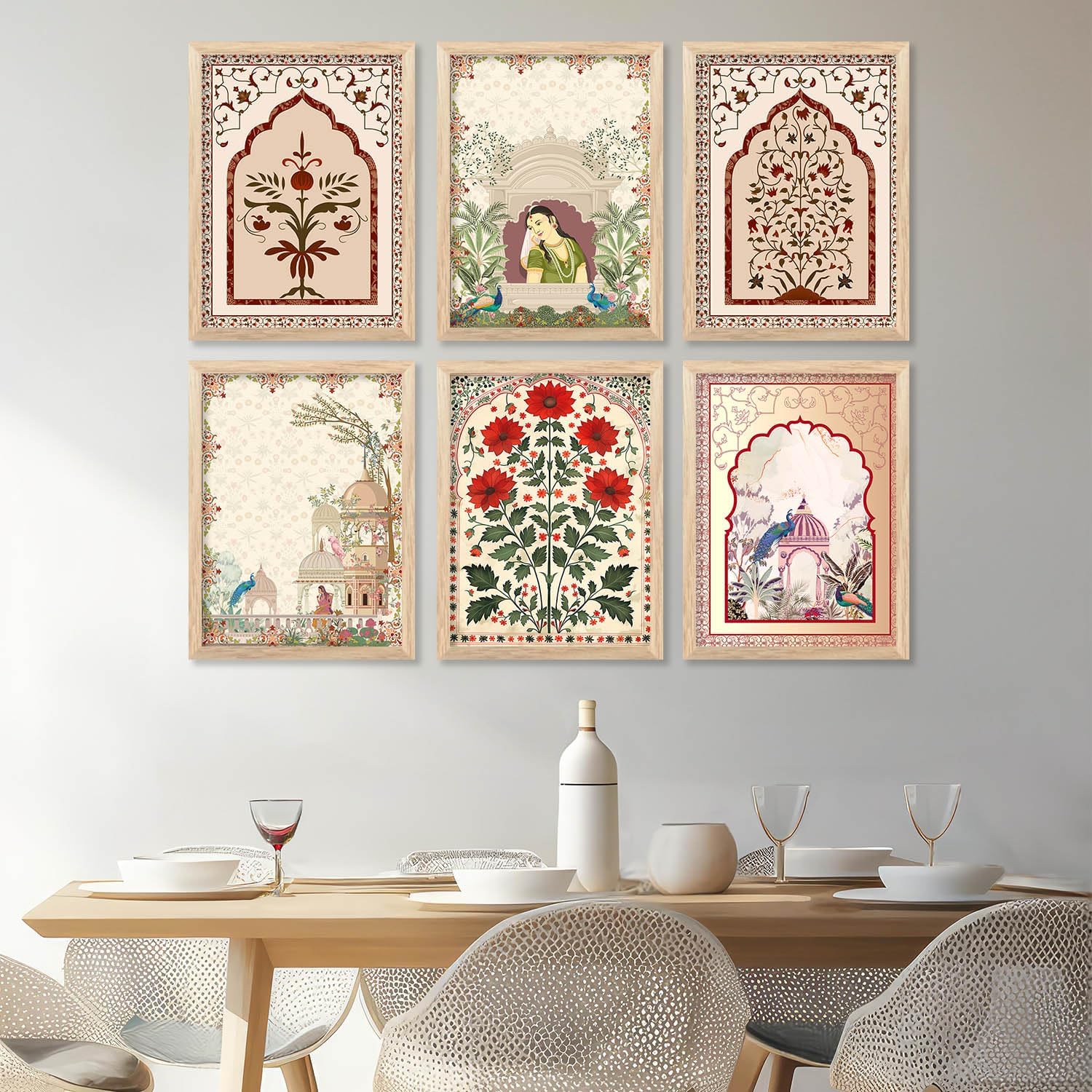 kotart Indian Traditional Art Wall Painting Madhubani Home Decoration With Frame For Living Room Bed Room Hotel Wall Decor Digital Reprint Engineered Wood Set of 6 (S)