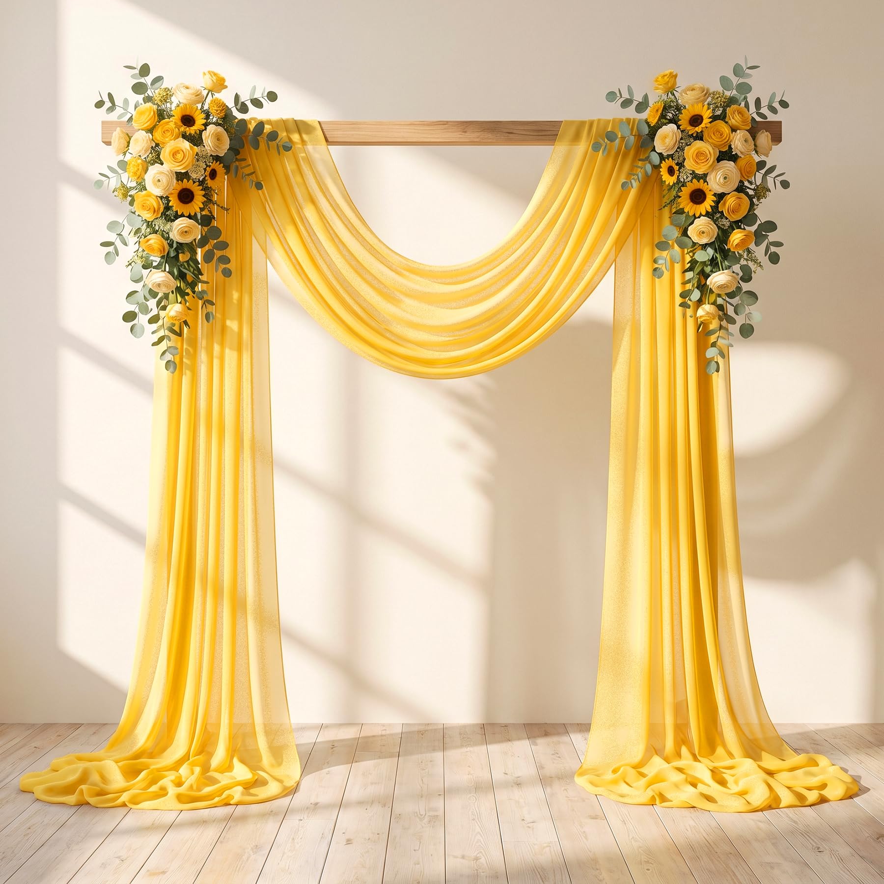 Wedding Arch Draping Fabric, 1 Panel 30" x 20Ft Yellow Sheer Curtain Drapes Extra Wide &amp; Long Backdrop Curtains for Bridal Shower Backdrop Outdoor Party Arches Church Ceremony Decoration