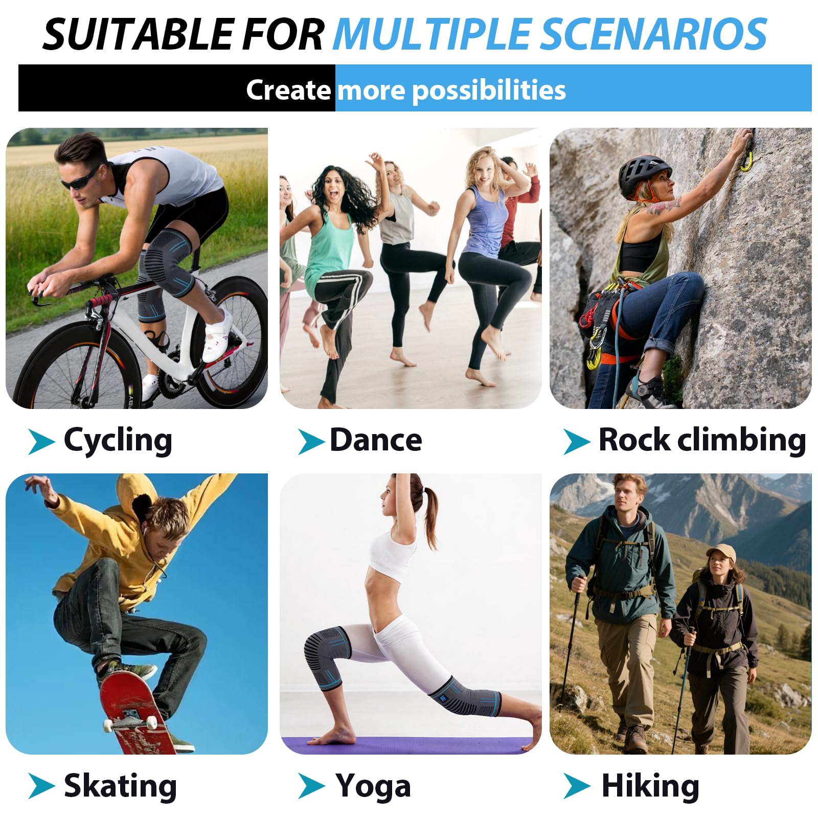 Pack de 2 Rodilleras, Antideslizante Rodilleras Crossfit, Aliviar el Dolor Articular, Knee Brace, Transpirable Rodillera para Gym, Voleibol, Baloncesto, Correr, Bicicleta, Unisex (Línea Azul-M) — view 7