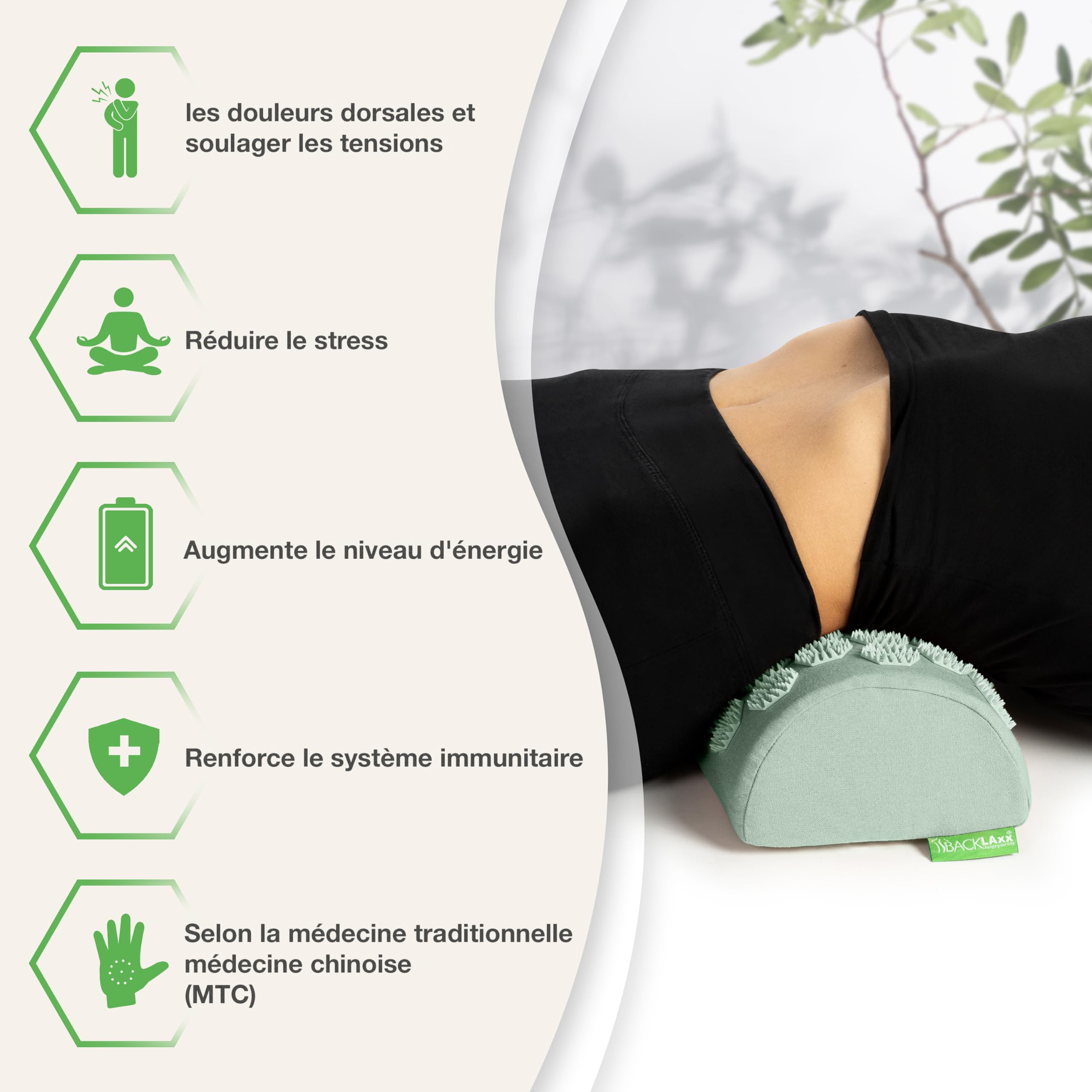 BACKLAXX® Rouleau de Nuque d'Acupression 2592 Picots, Coussin Acupression