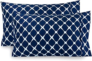 Elegant Comfort Luxury Ultra-Soft 2-Piece Pillowcase Set - 1500 Premium Hotel Quality Microfiber Double Brushed - Wrinkle Resistant, King Size, Bloomingdale Pattern Navy Blue