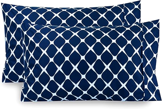 Elegant Comfort Luxury Ultra-Soft 2-Piece Pillowcase Set - 1500 Premium Hotel Quality Microfiber Double Brushed - Wrinkle Resistant, King Size, Bloomingdale Pattern Navy Blue