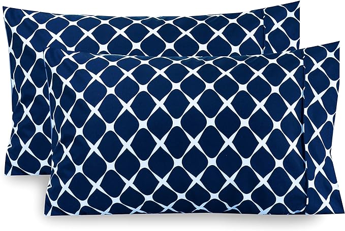 Elegant Comfort Luxury Ultra-Soft 2-Piece Pillowcase Set - 1500 Premium Hotel Quality Microfiber Double Brushed - Wrinkle Resistant, King Size, Bloomingdale Pattern Navy Blue