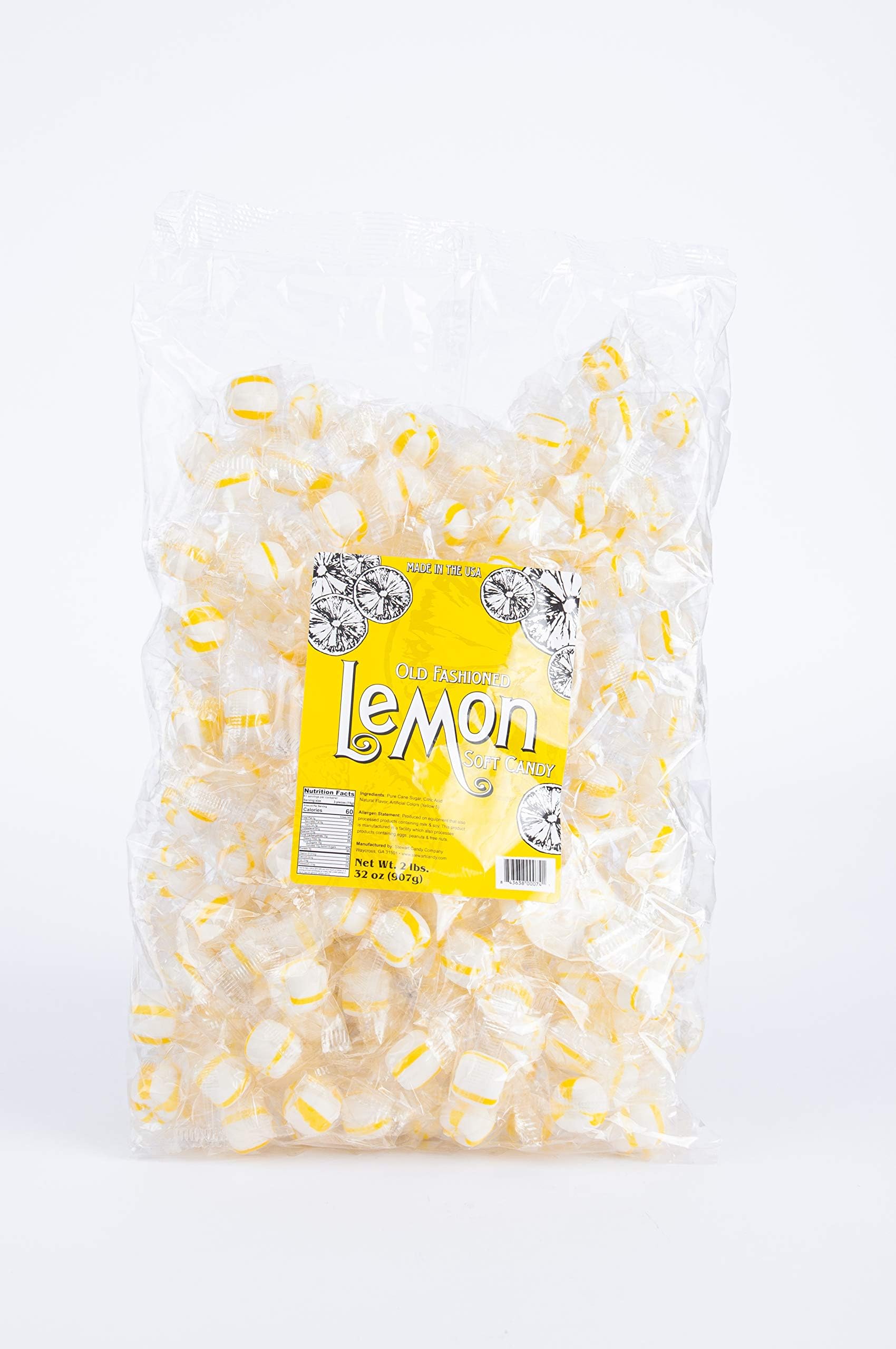 stewartCandy Old Fashioned Pure Cane Sugar Candy Puff Balls -Made in the USA (Lemon Flavor - 2lb Refill Bag)