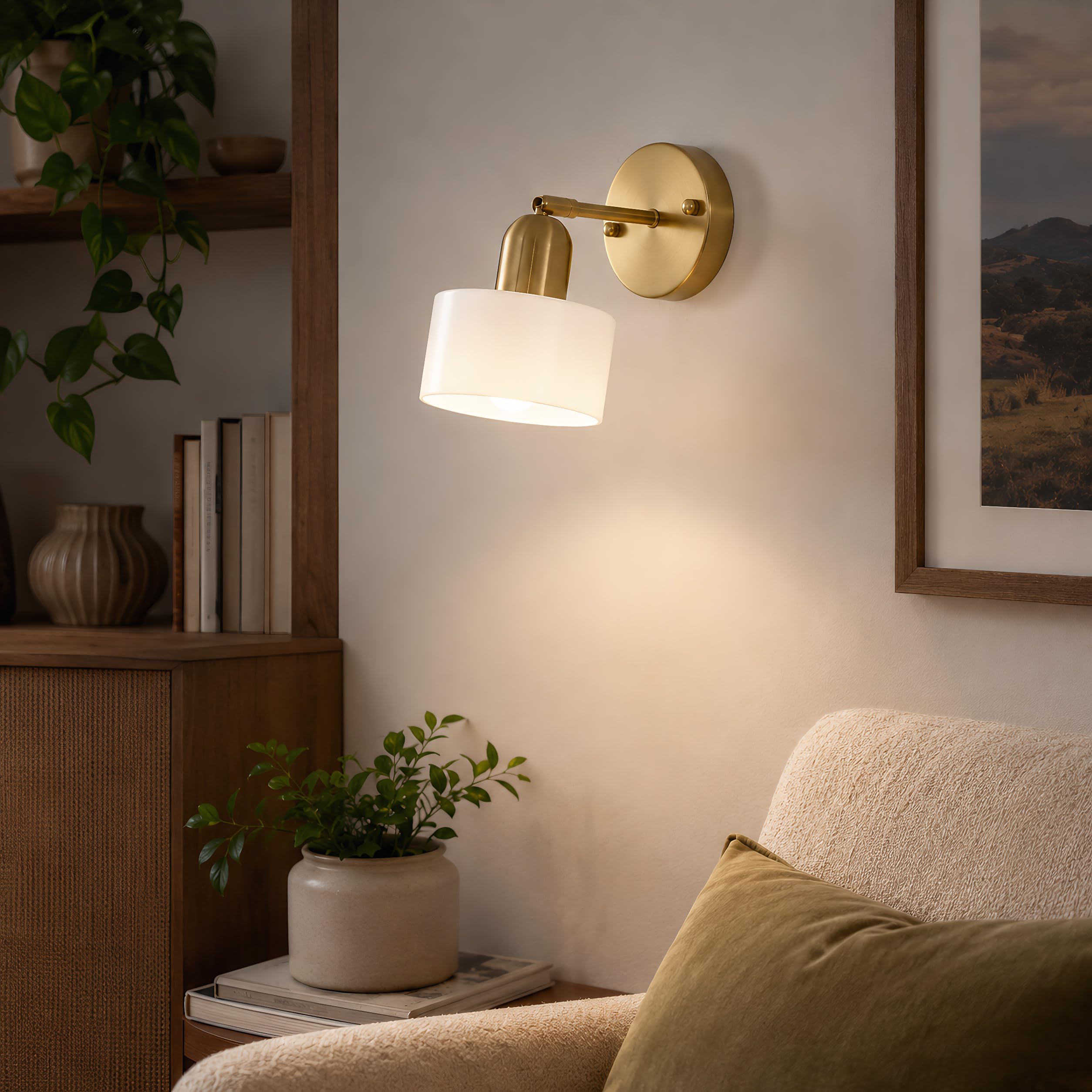 15 cm Lampada da Parete in Vetro Cilindrico Moderna, Applique da Parete E27 Orientabile, Lampada Cablata per Camera Soggiorno Corridoio Cucina，Bianco：1