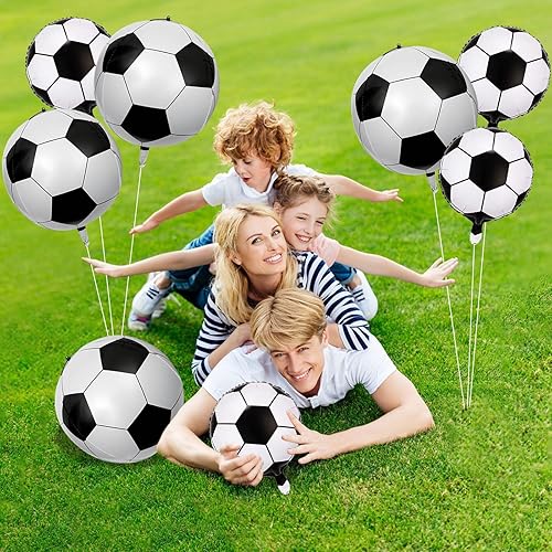 Miniatura 5 de Globos de fútbol para decoración de fiesta de fútbol, 4 piezas de globos de fútbol de 18 pulgadas y 4 piezas de 22 pulgadas, globos de aluminio de