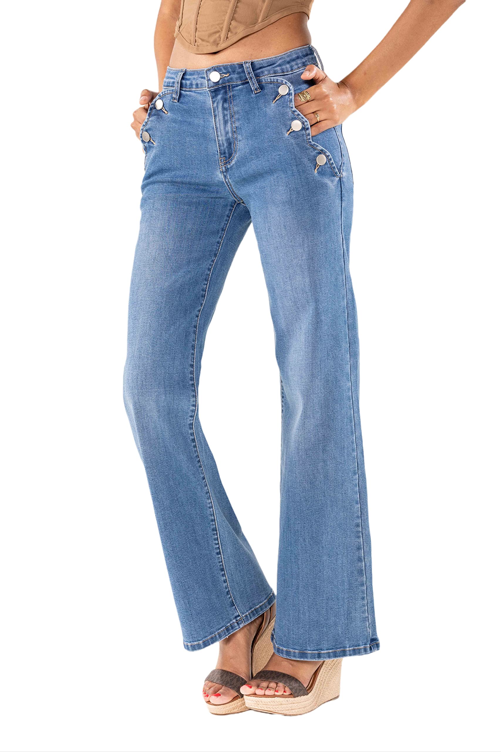 Nina Carter P195 Jean évasé Bootcut taille haute pour femme