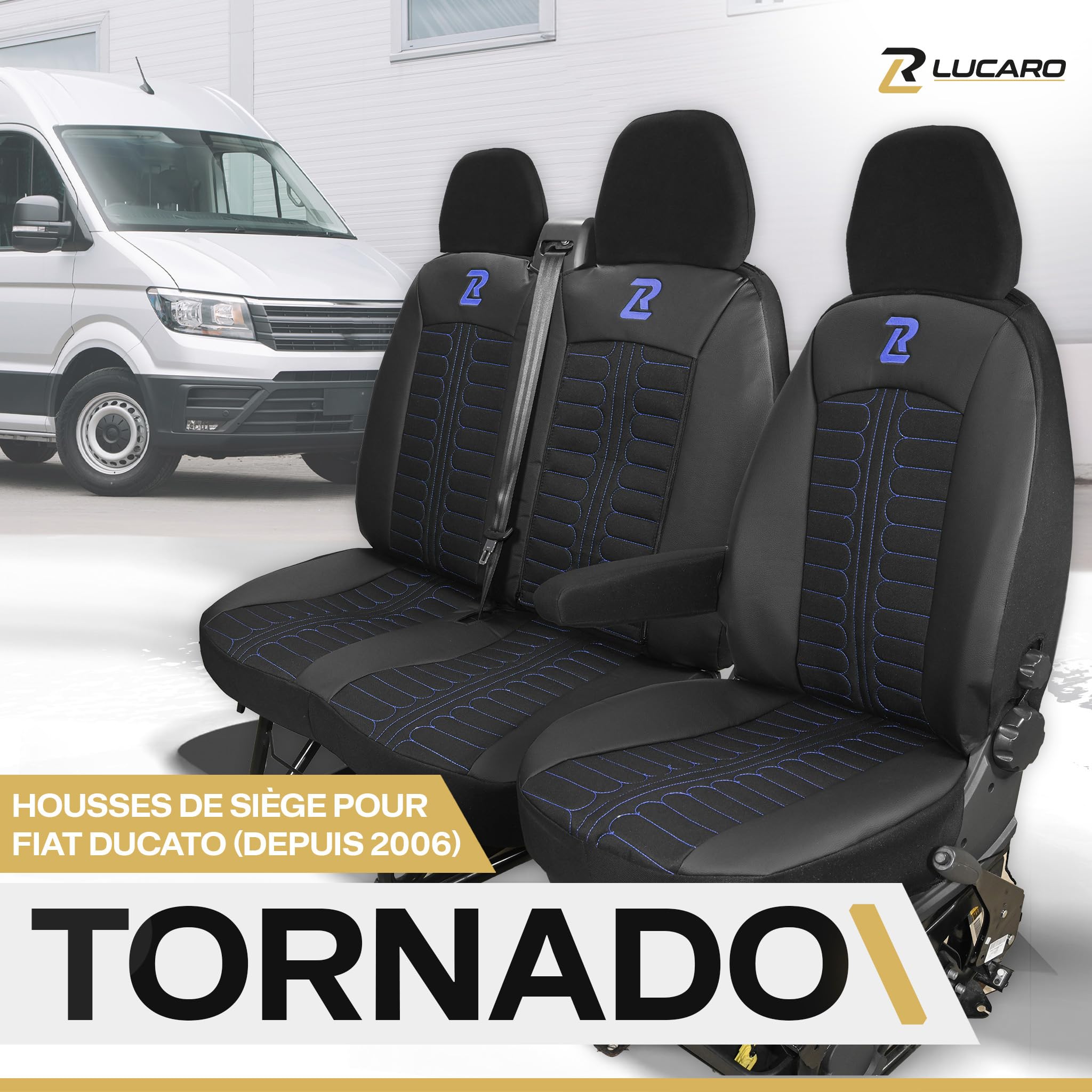 Housse de siège pour Fiat Ducato, Peugeot Boxer Citroën Jumper, Opel Movano | LUCARO Ensemble de housses de sièges avant 1+2 pour C RAM Promaster, housses de sièges auto en similicuir