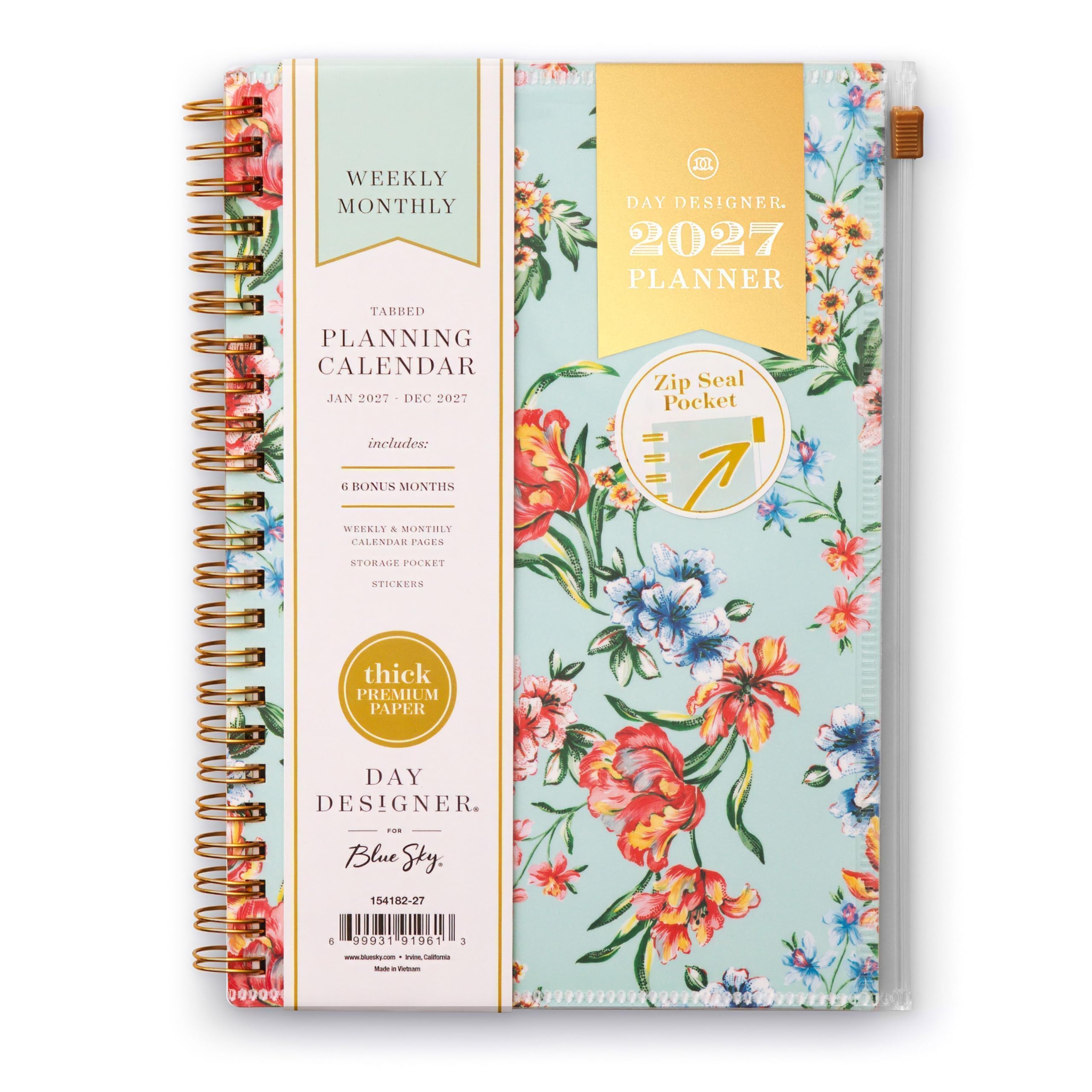 Blue Sky 2027 Weekly & Monthly Planner Calendar, 5"x8", Tulip Garden Mint