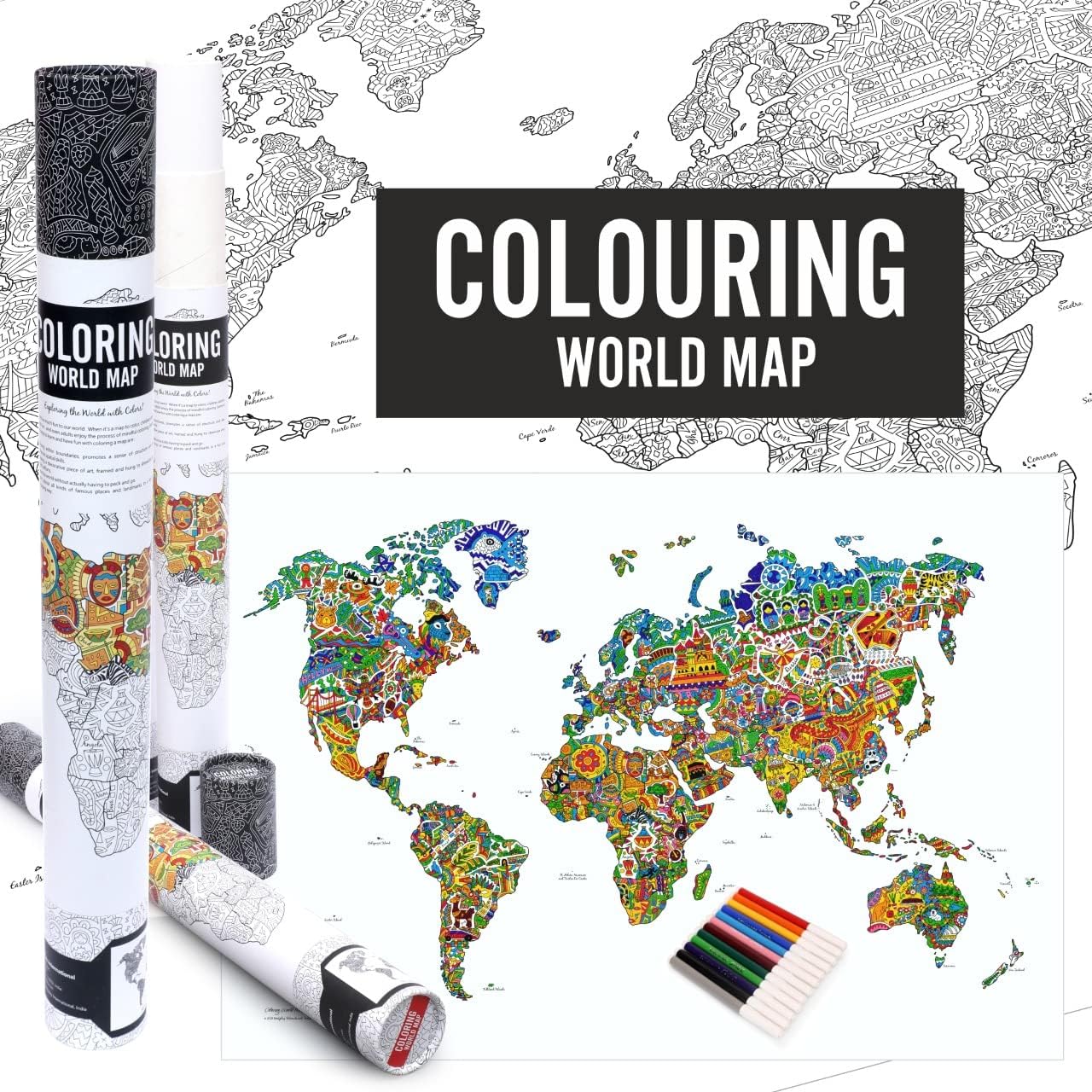 UnikPlay Colouring World Map Geography Colouring Adult Colouring Wall Poster Party Activity Home Décor Painting Gifts