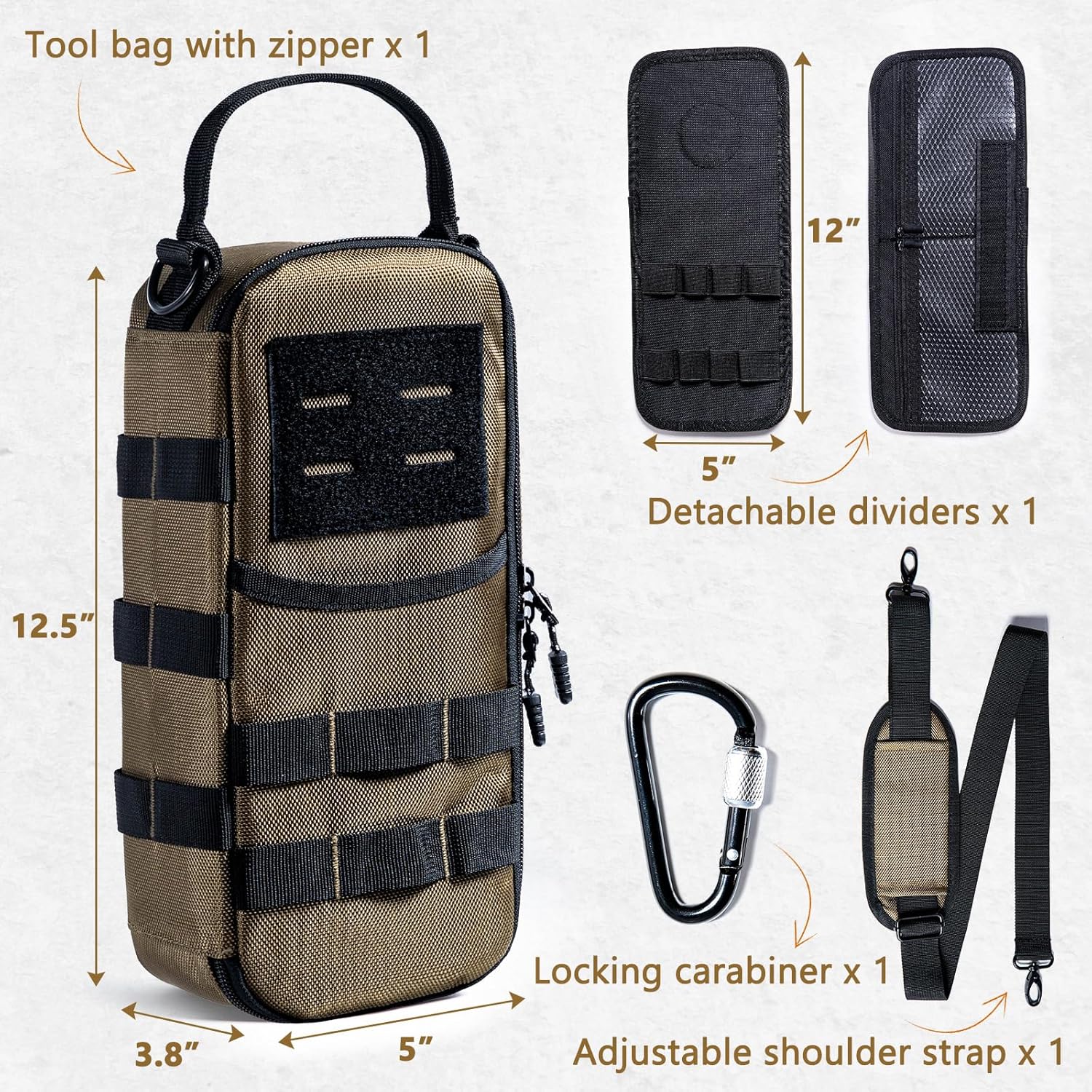 Heavy Duty Small Tool Bags for Men with Carabiner,Tactical Tool Pouch Bag,Portable Utility Tools Storage Organizer Case with Shoulder Strap for EDC,Motorcycle,Camping, Road Trip, Electricians