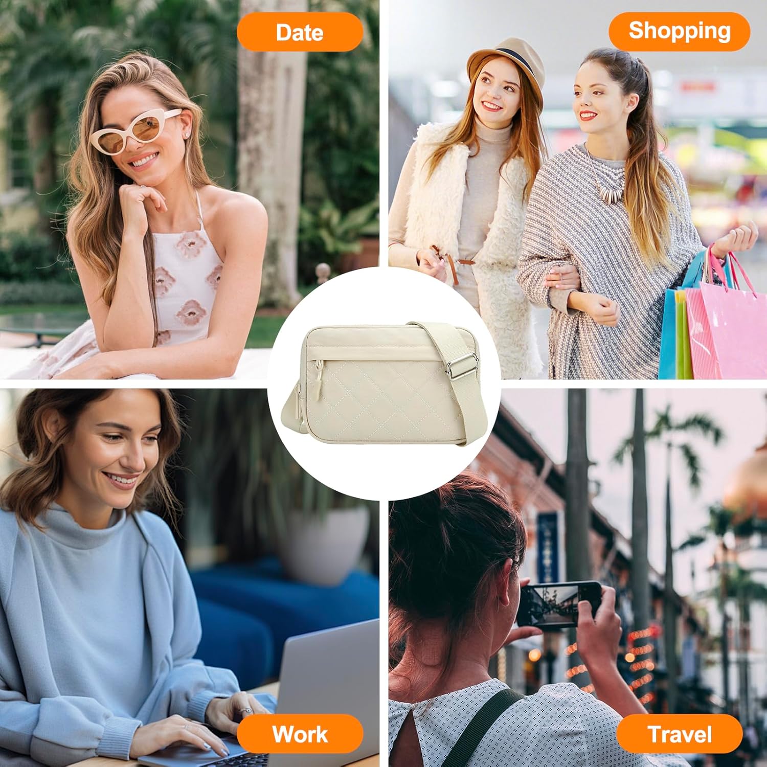 DOB SECHS Quilted Wristlet Wallet Cross Body Waist RFID Dual Pouch Clutch Bag Large Nylon Crossbody Phone Bag with ID Window - Image 8