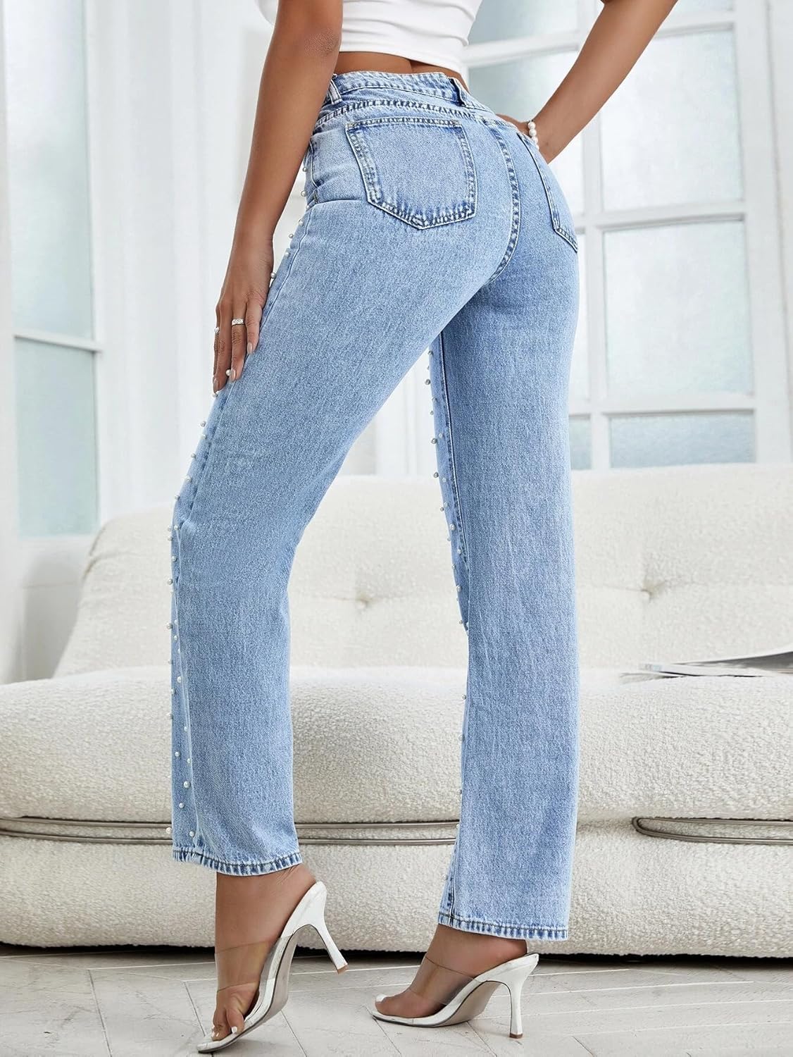 Kedera Women's High Waisted Jeans Boyfriend Baggy Wide Straight Leg Casual Denim Pants Trousers - Image 2