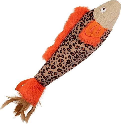 SmartyKat Instincts HappyNip Fin Frenzy Fish Kicker - Juguete de peluche arrugado para gatos, contiene hierba gatera y vid plateada, naranjabeige,