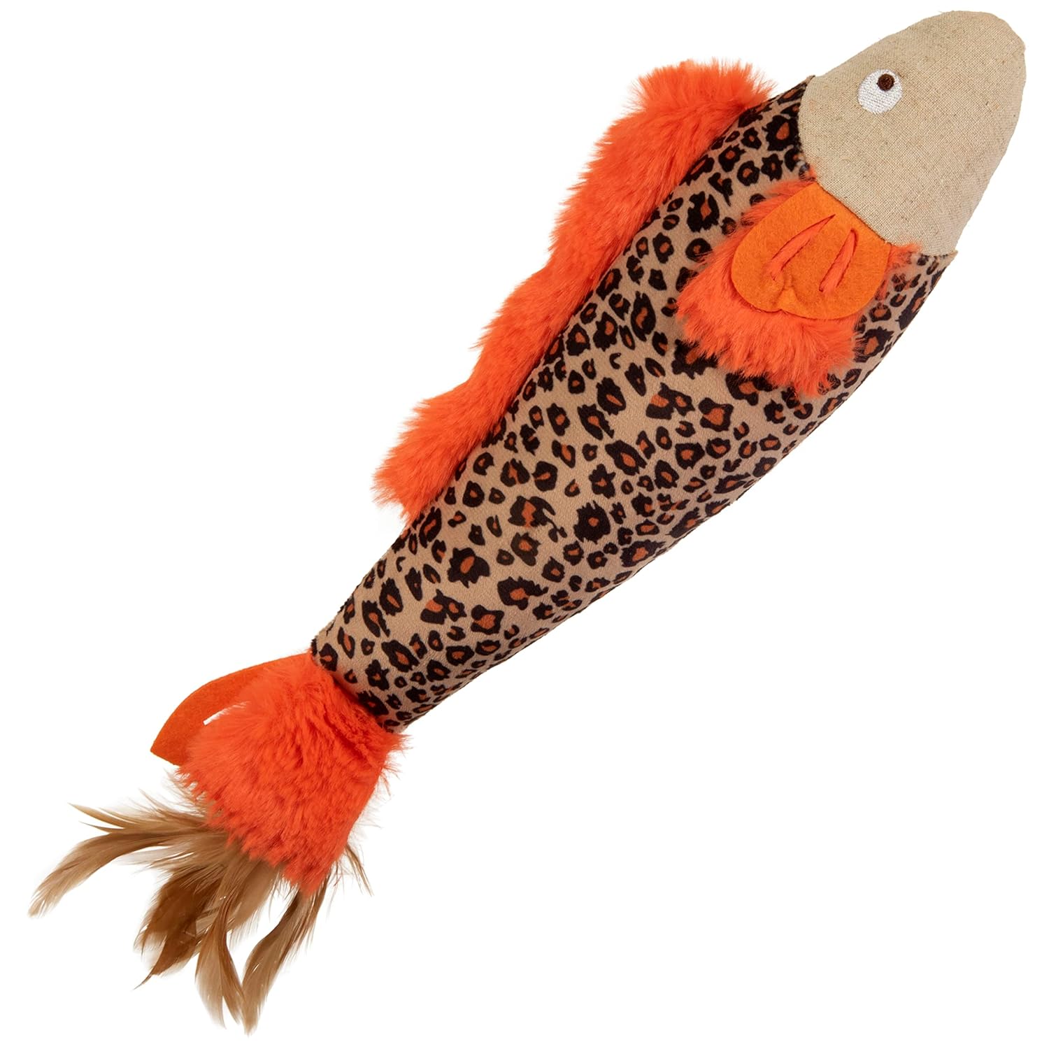 SmartyKat Instincts HappyNip Fin Frenzy Fish Kicker Crinkle Plush Cat Toy, Contains Catnip & Silvervine – Orange/Beige, One Size