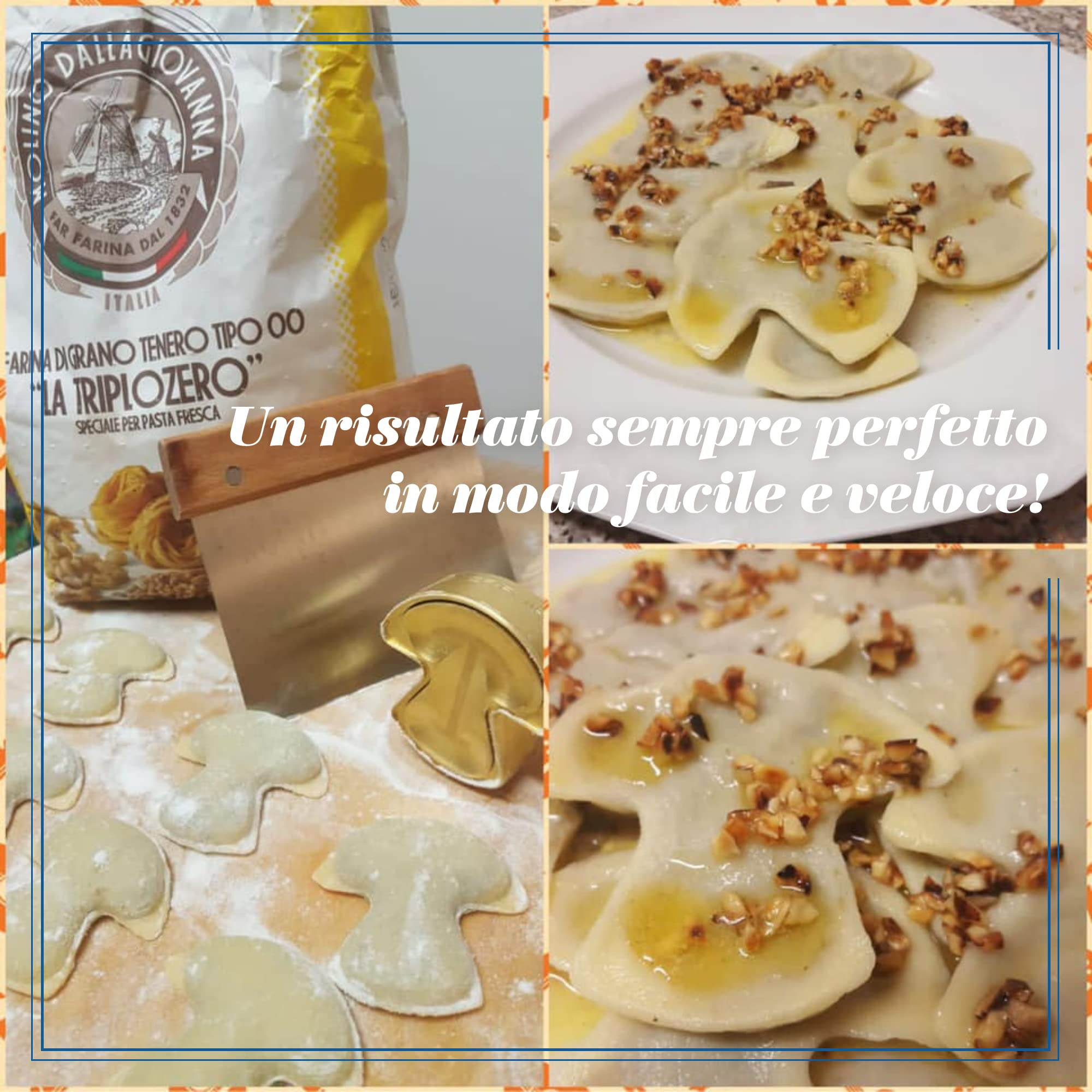 LA GONDOLA Stampo a Fungo per Tortelli Corpo in Ottone Impugnatura in Legno, Made In Italy